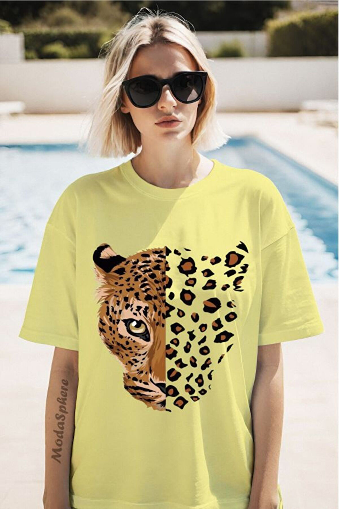 Leopar Baskılı Unisex Oversize Tişört