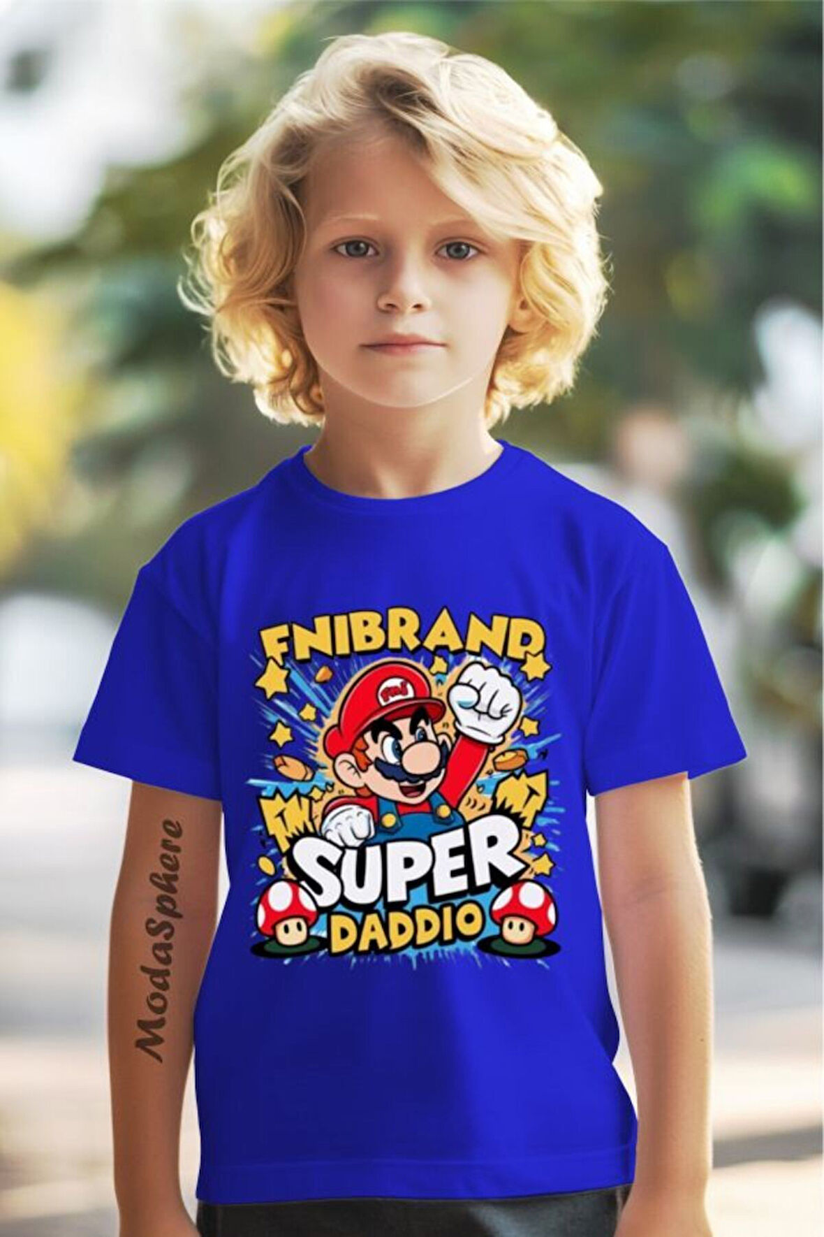 FNIBRAND BASKILI BİSİKLET YAKA KISA KOLLU ÇOCUK TİŞÖRT