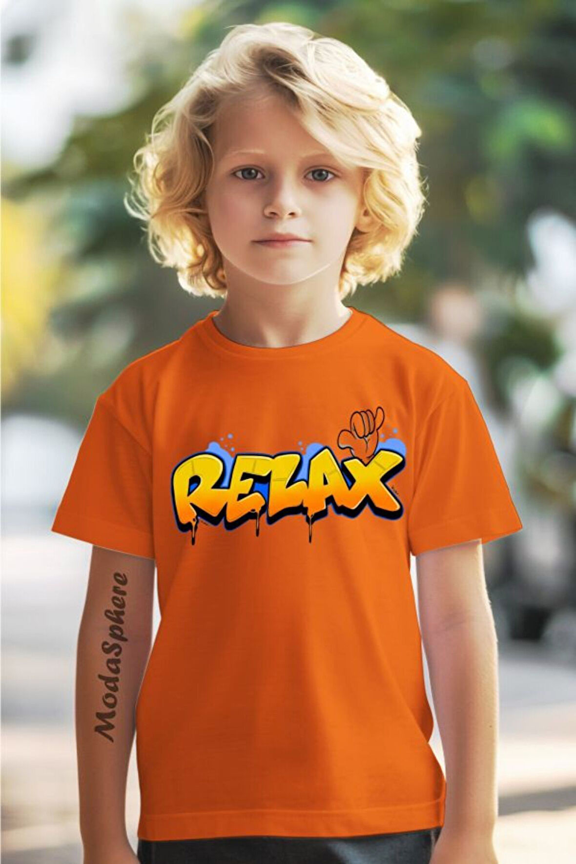 RELAX BASKILI BİSİKLET YAKA KISA KOLLU ÇOCUK TİŞÖRT