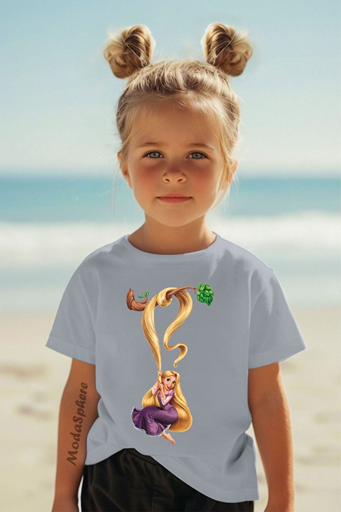 RAPUNZEL BASKILI BİSİKLET YAKA KISA KOLLU ÇOCUK TİŞÖRT
