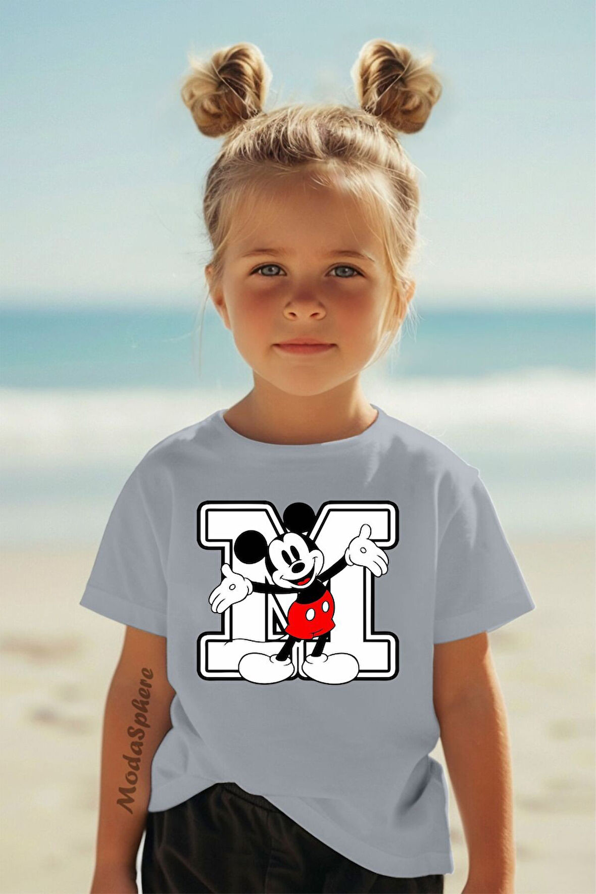 M MICKEY BASKILI BİSİKLET YAKA KISA KOLLU ÇOCUK TİŞÖRT