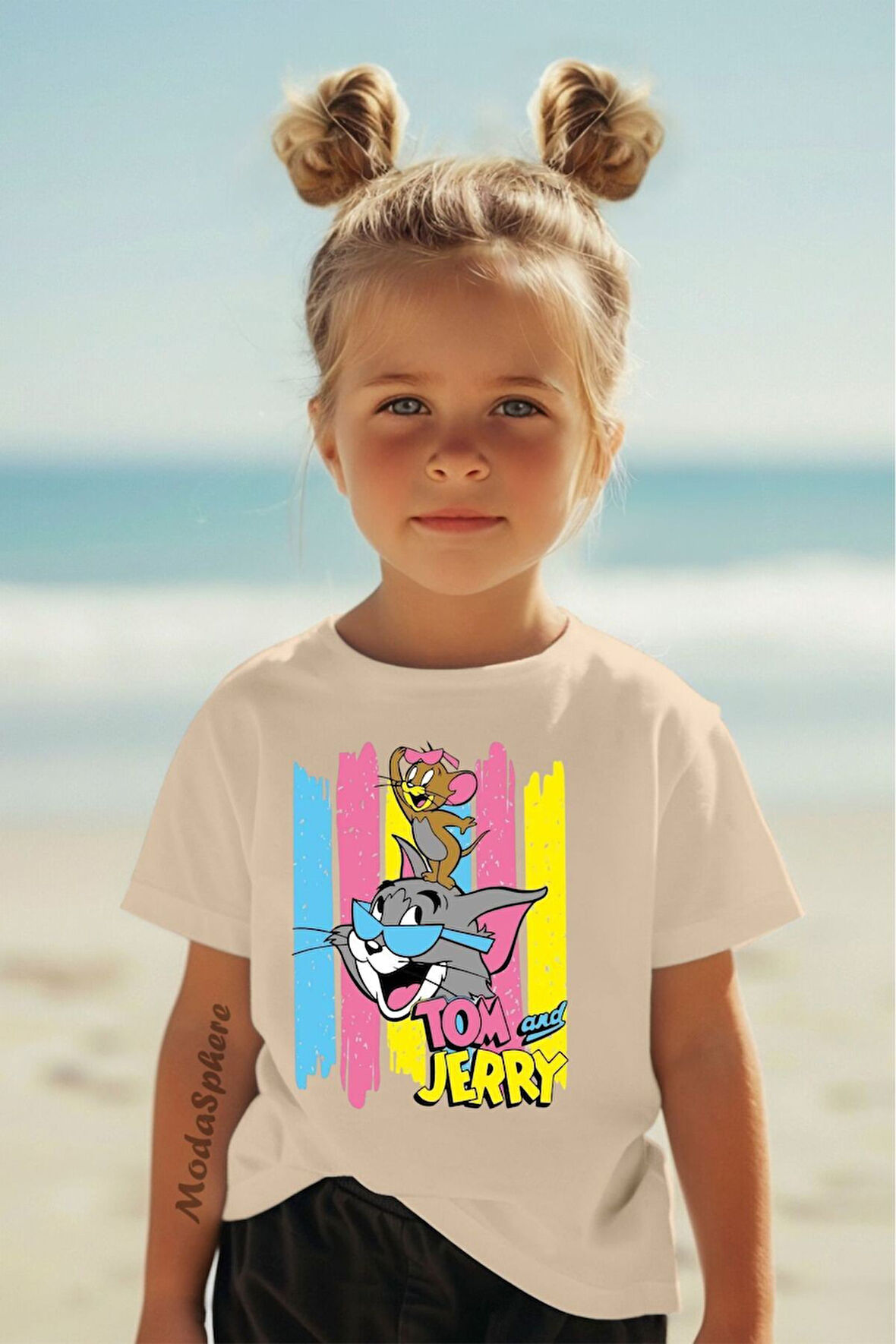 RENKLİ BASKILI TOM & JERRY BİSİKLET YAKA KISA KOLLU ÇOCUK TİŞÖRT