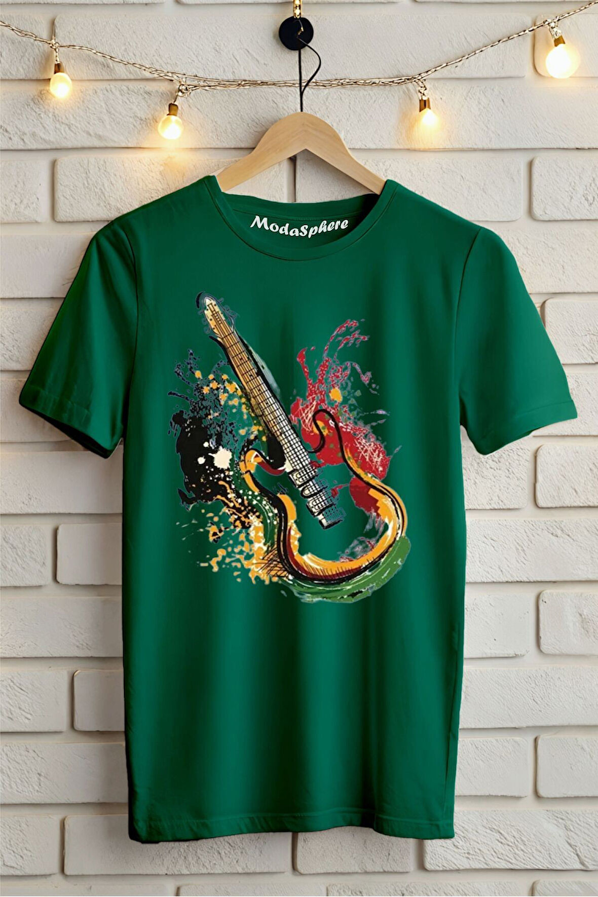 Gitar Baskılı Unisex Oversize Tişört