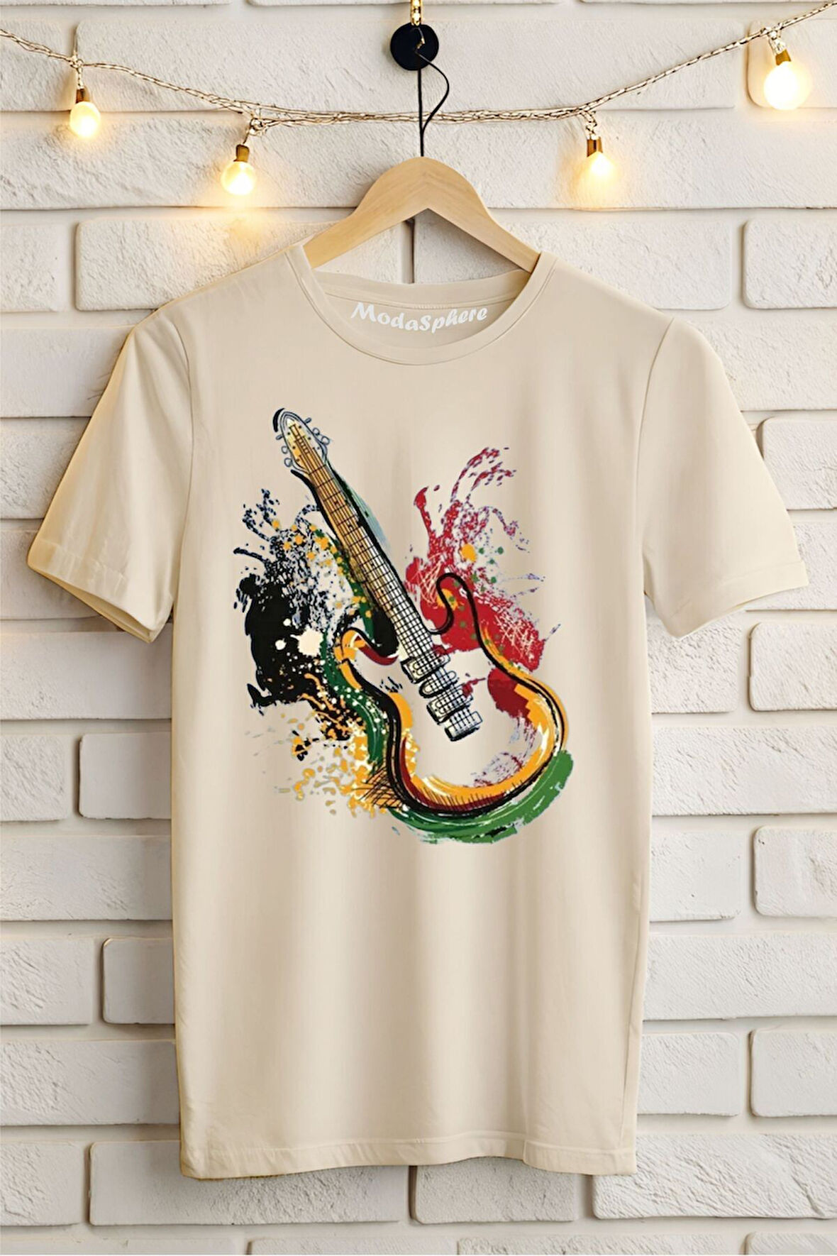 Gitar Baskılı Unisex Oversize Tişört