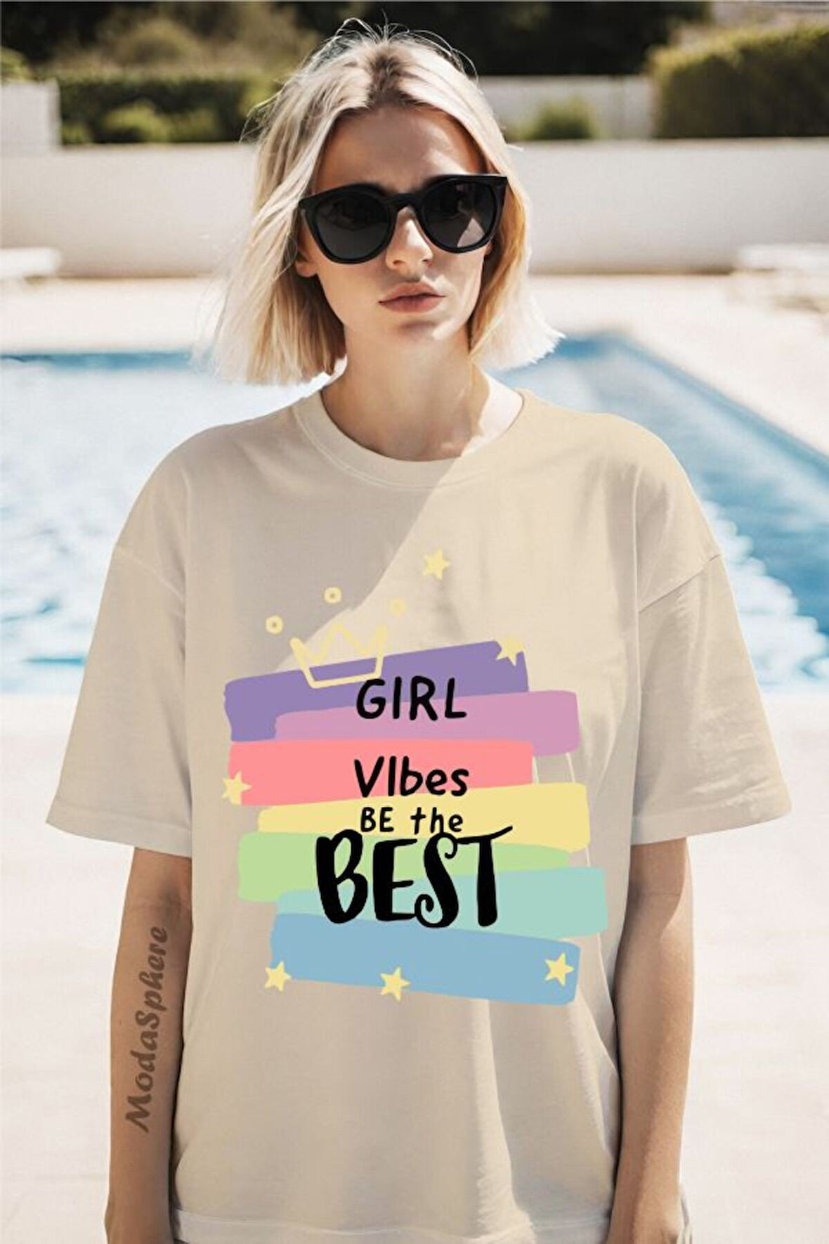 Girl Vibes Baskılı Unisex Oversize Tişört