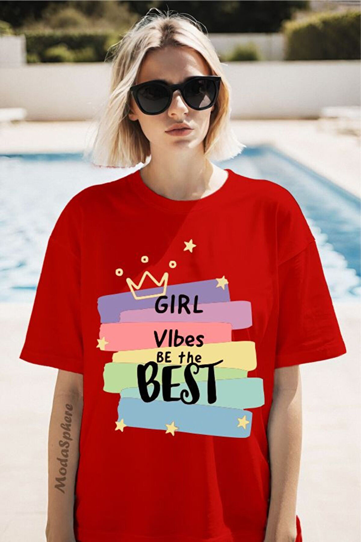 Girl Vibes Baskılı Unisex Oversize Tişört