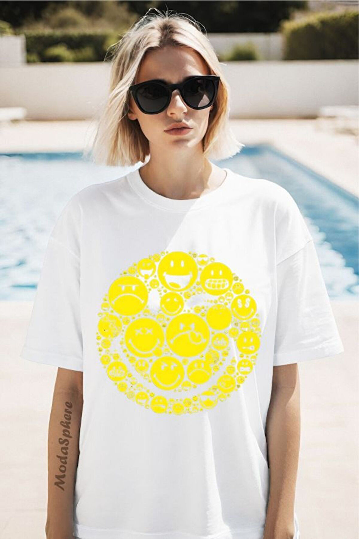 Emoji Baskılı Unisex Oversize Tişört