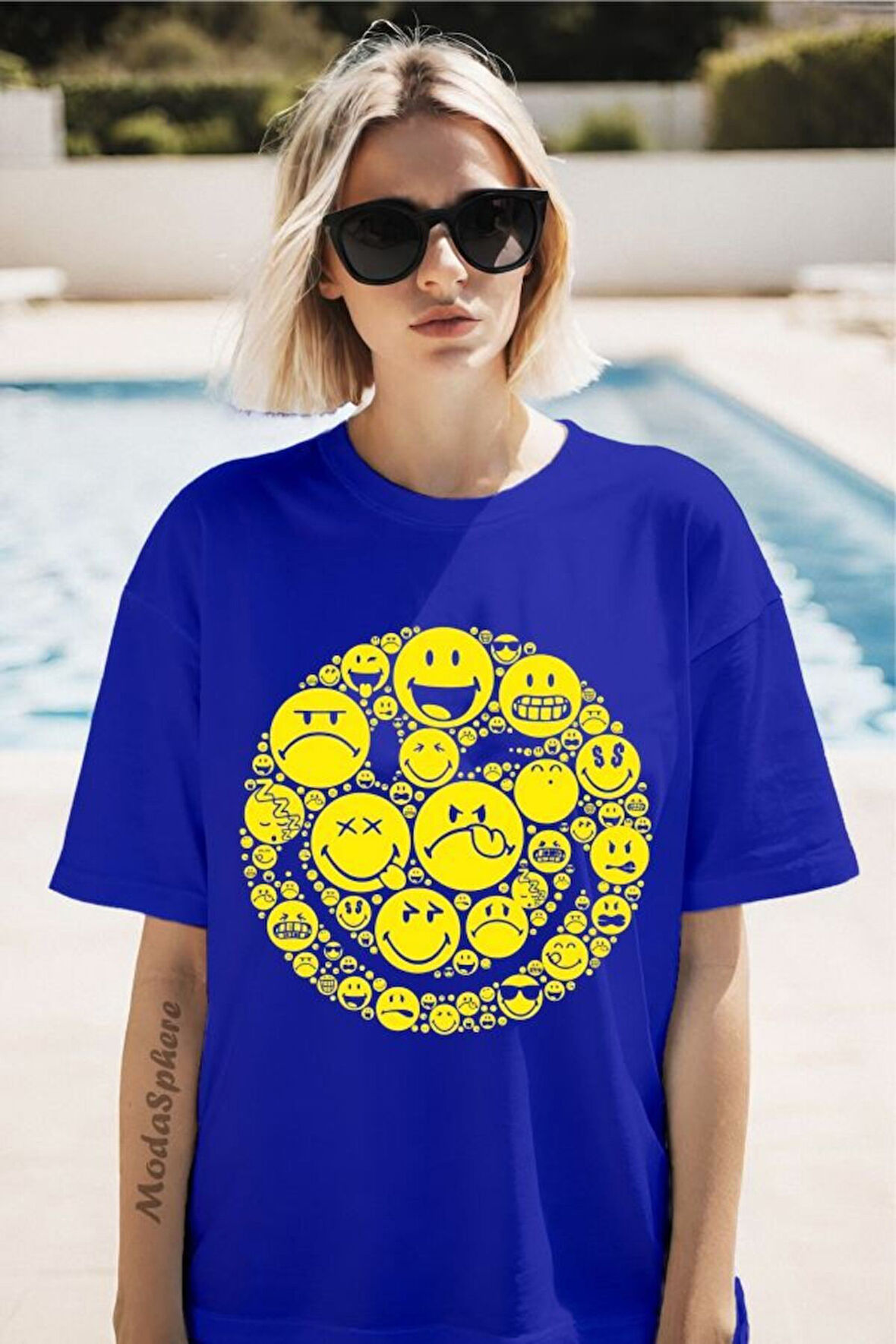 Emoji Baskılı Unisex Oversize Tişört