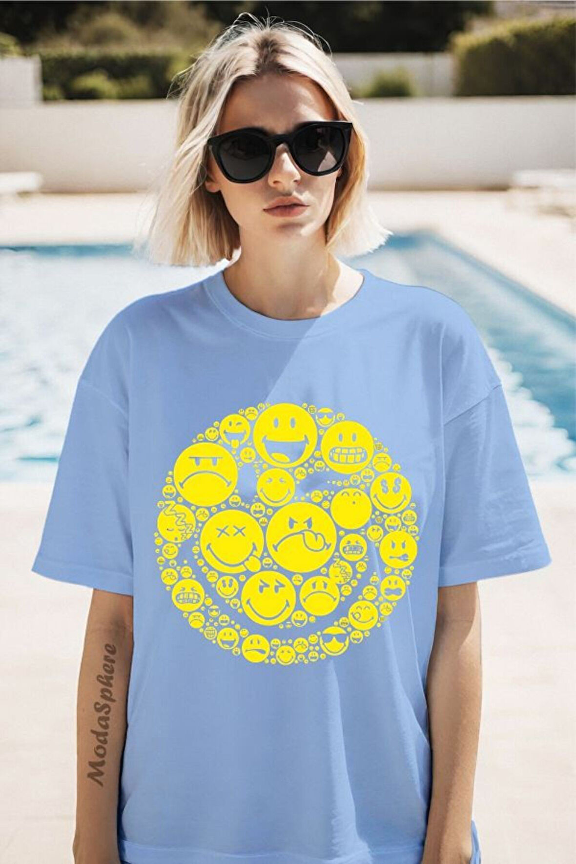 Emoji Baskılı Unisex Oversize Tişört