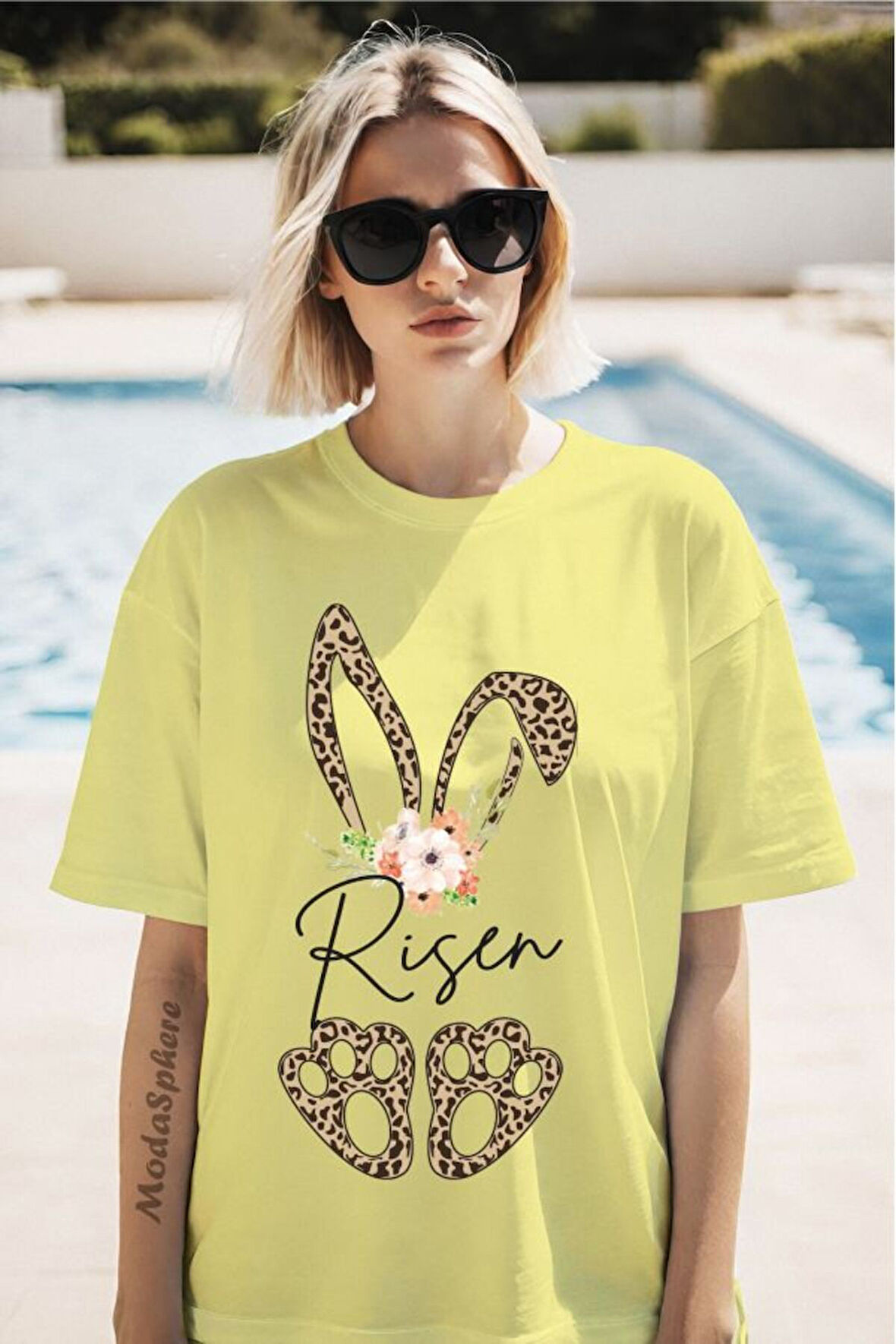 Risen Tavşan Baskılı Unisex Oversize Tişört