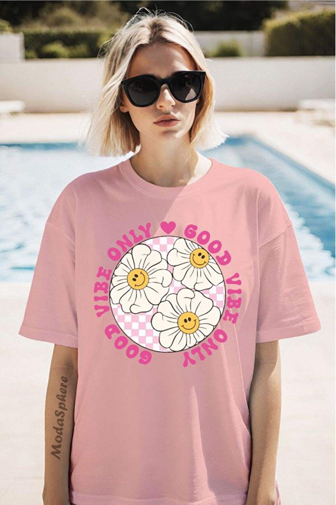 Vibe Only Baskılı Unisex Oversize Tişört