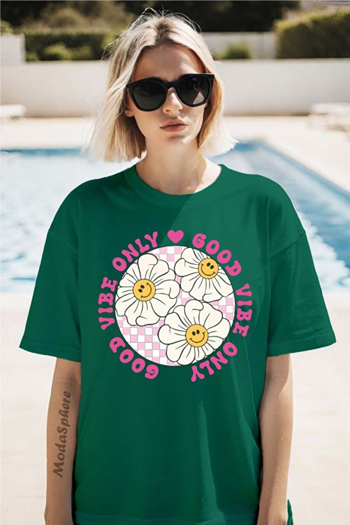 Vibe Only Baskılı Unisex Oversize Tişört