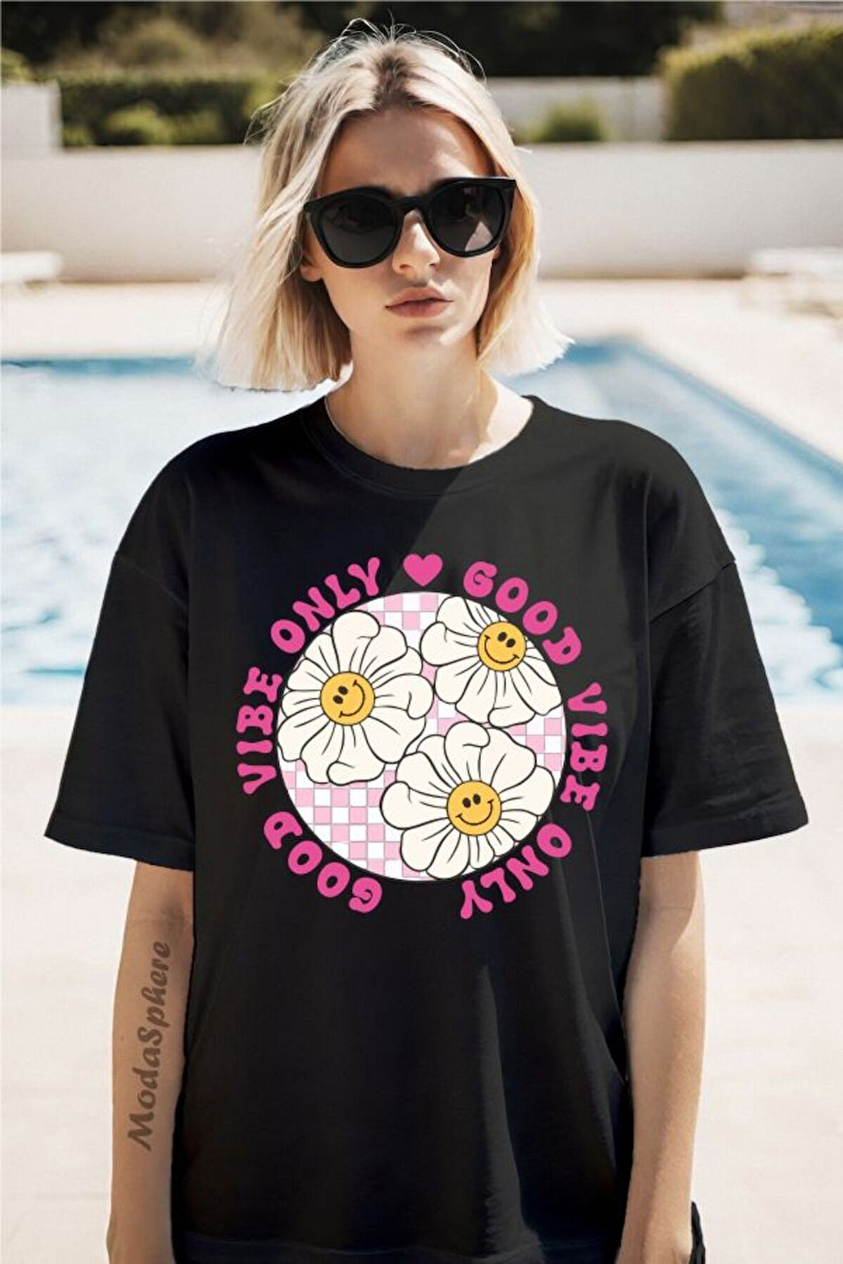 Vibe Only Baskılı Unisex Oversize Tişört