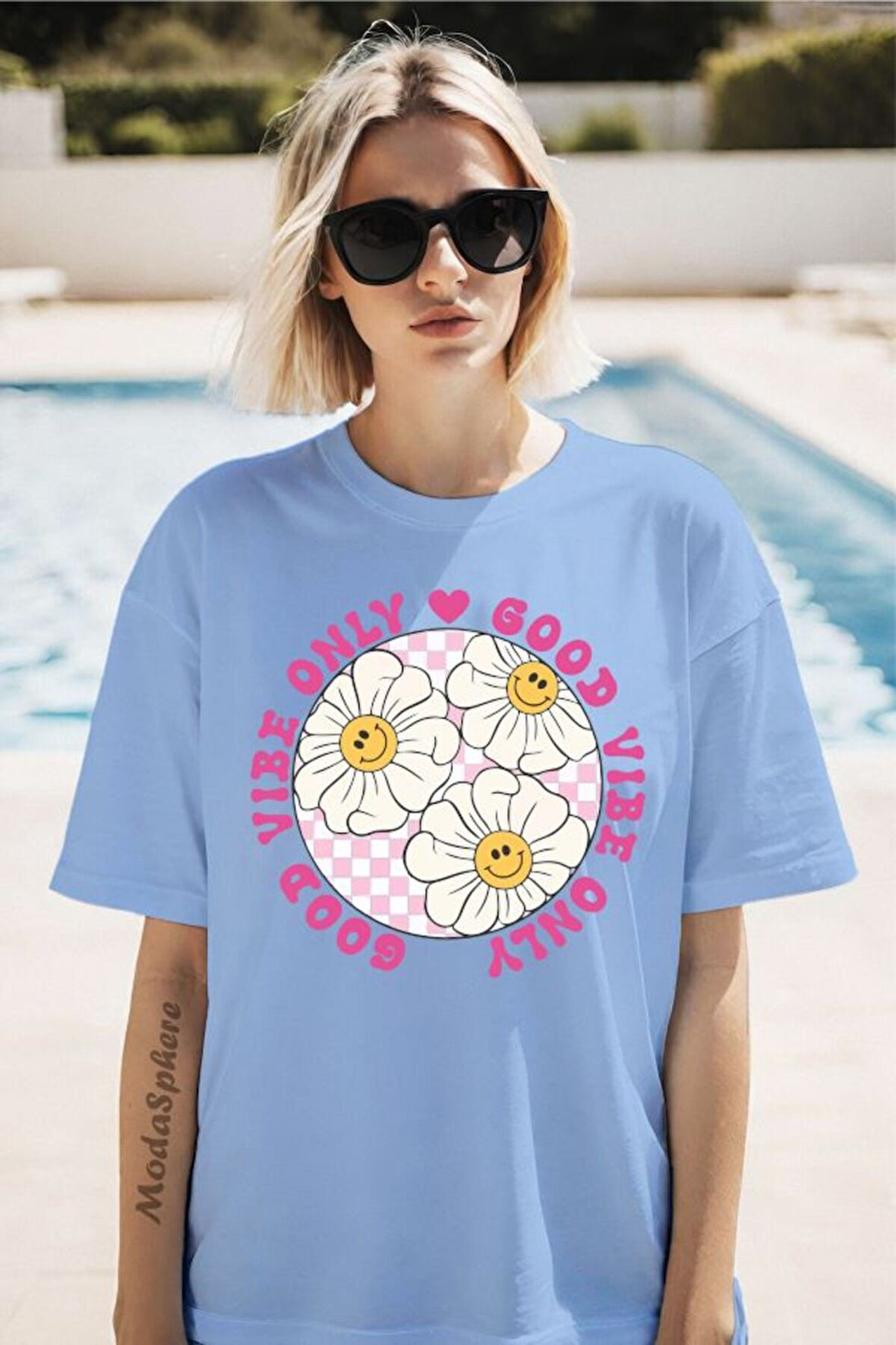 Vibe Only Baskılı Unisex Oversize Tişört
