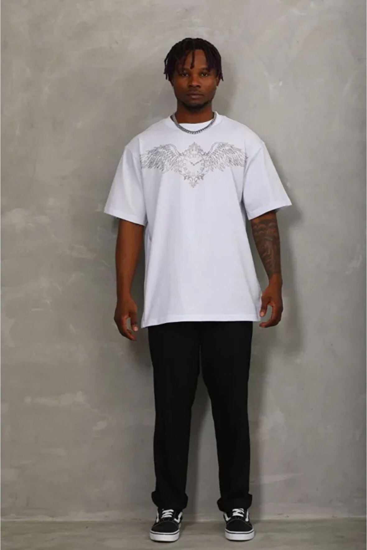 Kanatlı Saat Baskılı Unisex Oversize Tişört