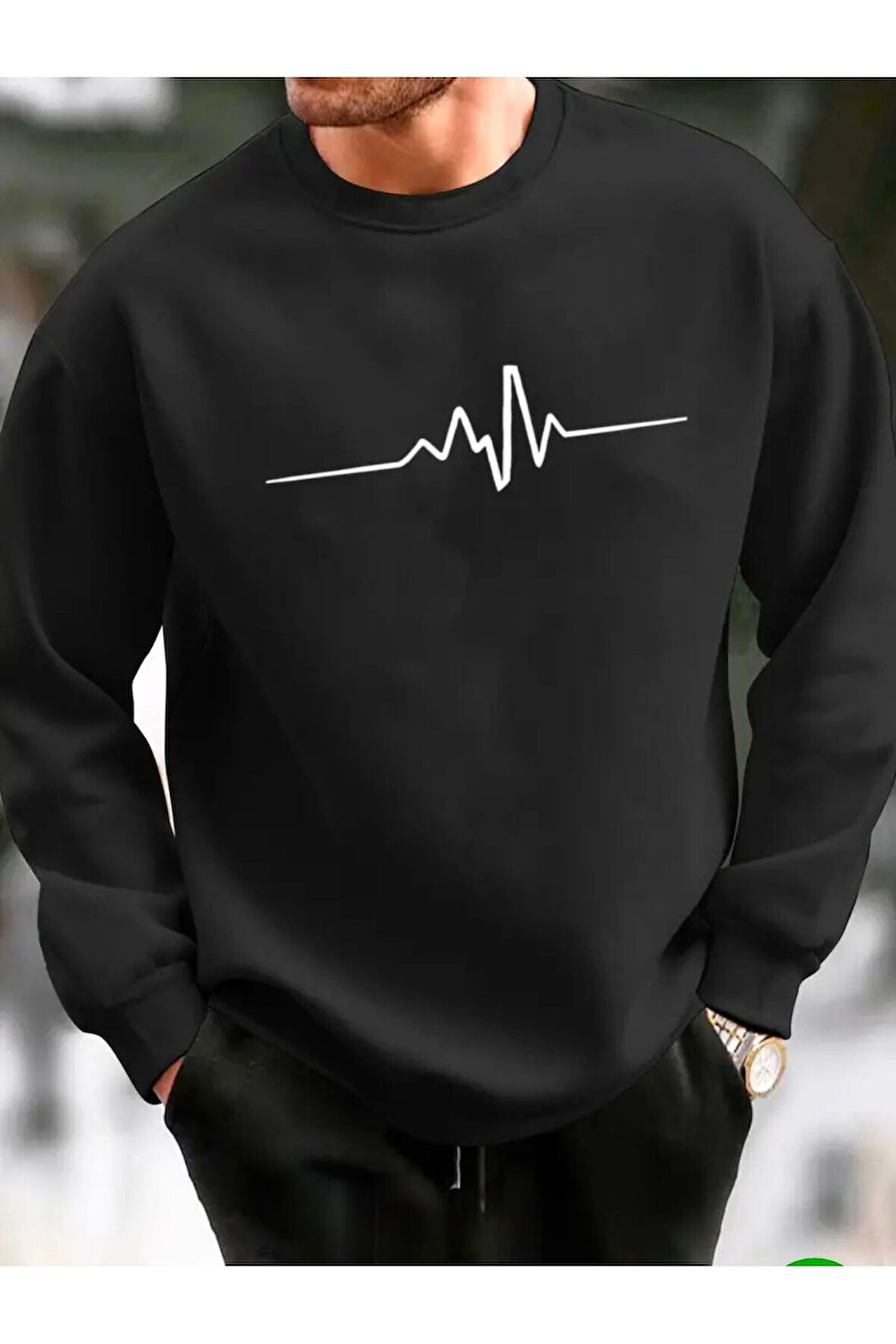 Nabız Baskılı 2 İplik Şardonlu Bisiklet yaka Sweatshirt