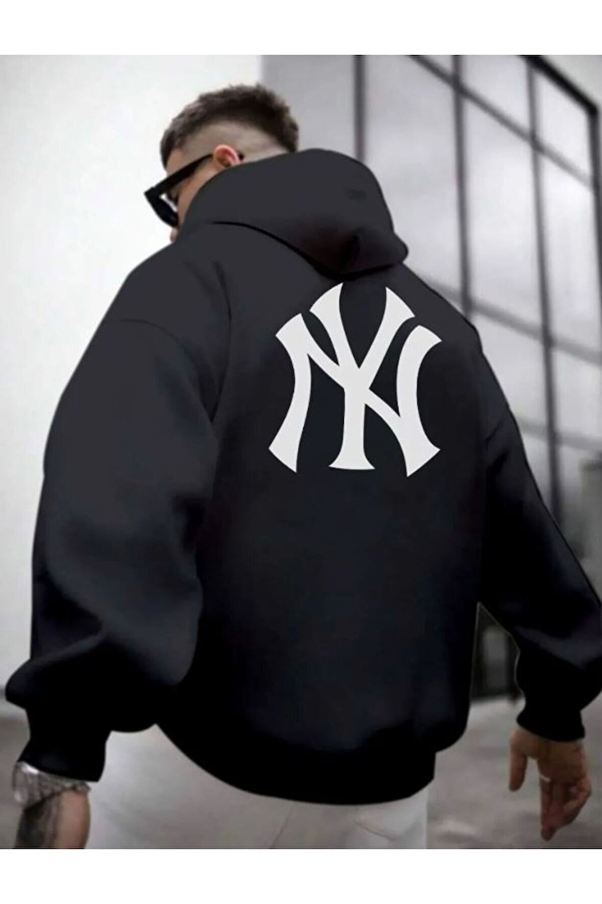 Ön Arka NY Baskılı Kapüşonlu Sweatshirt