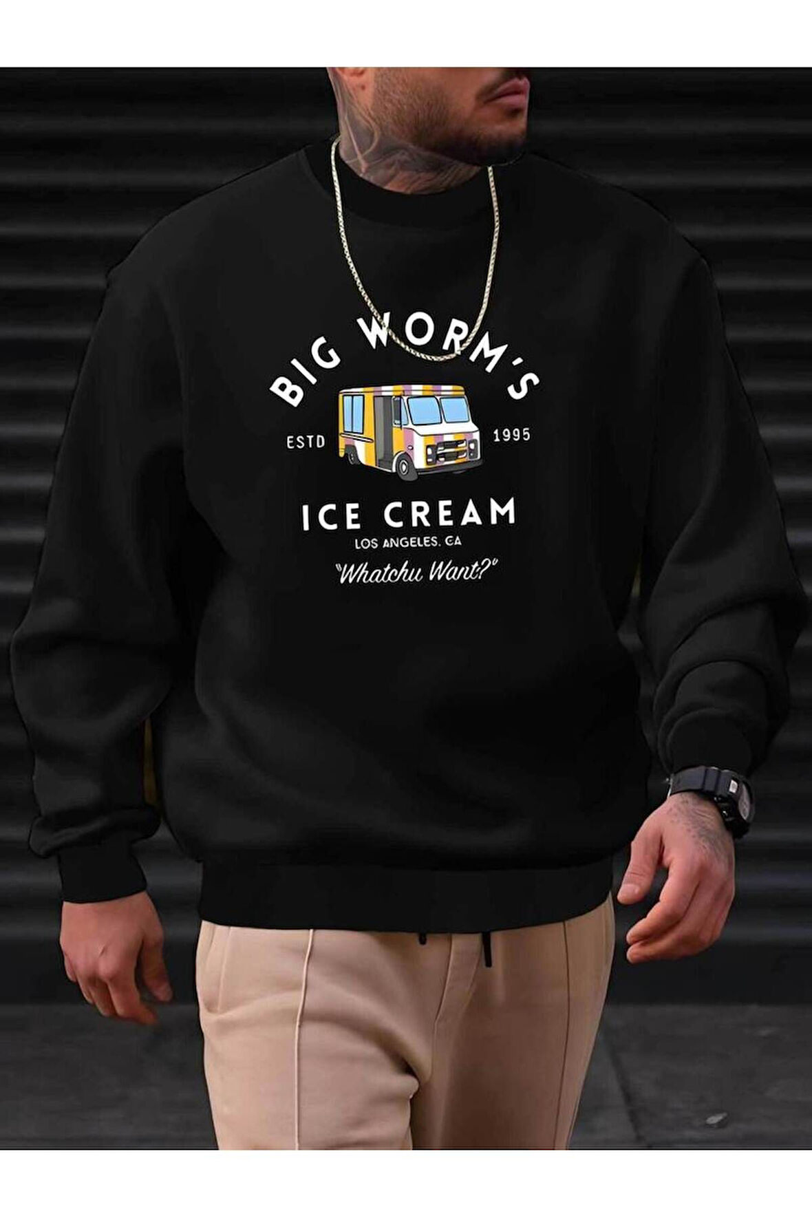 Ice Cream Baskılı Bisiklet Yaka Sweatshirt