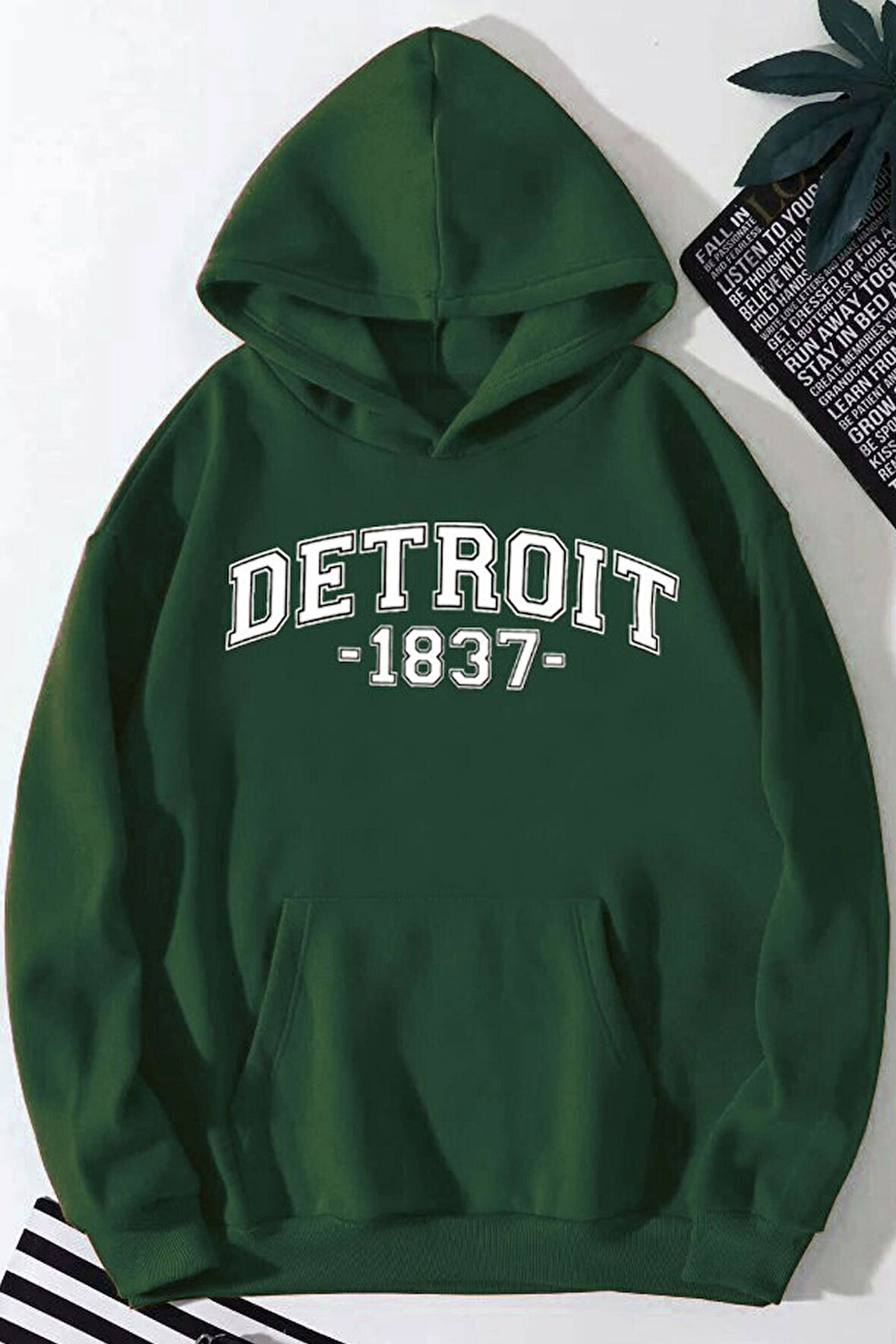 Detroit Baskılı Kapüşonlu Sweatshirt
