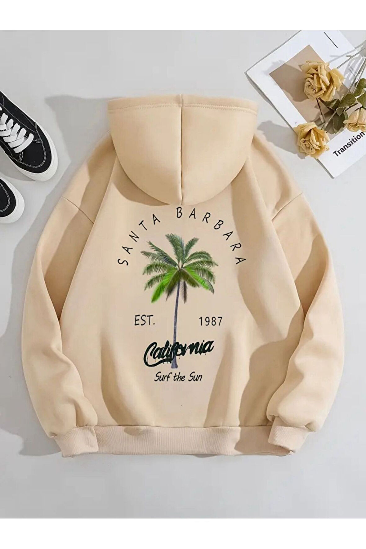 Santa Barbara Baskılı Kapüşonlu Cepli Sweatshirt