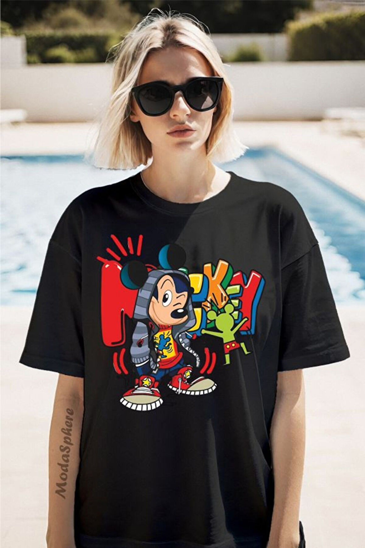 Mickey Baskılı Unisex Oversize Tişört