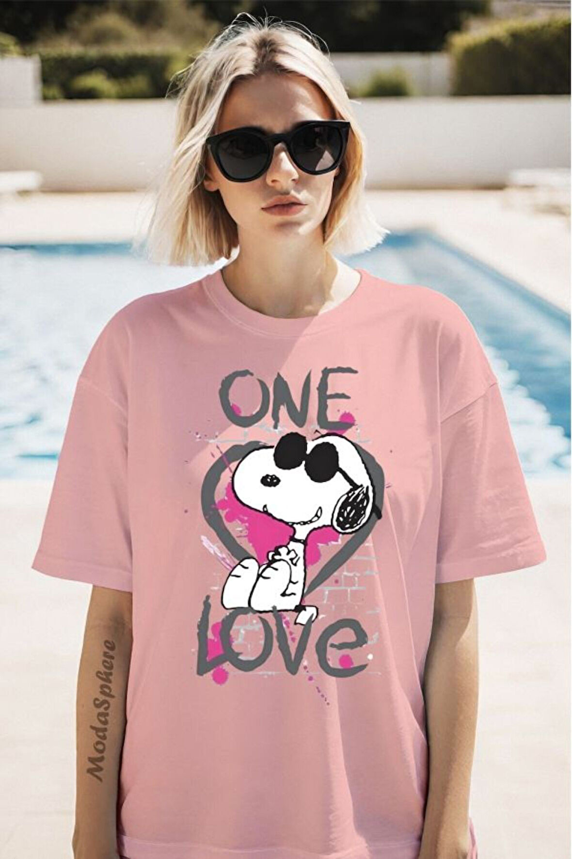 One Love Baskılı Unisex Oversize Tişört