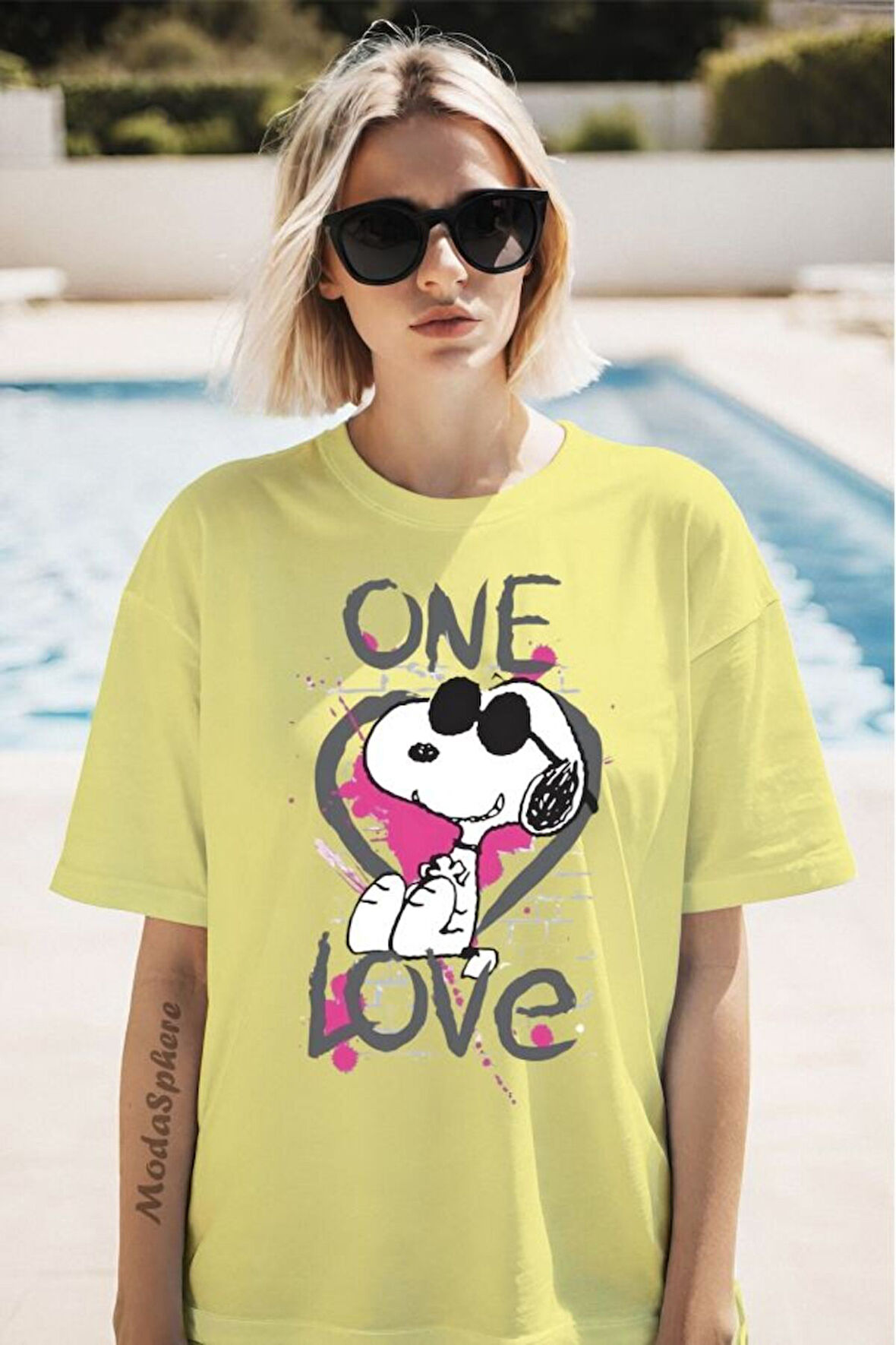 One Love Baskılı Unisex Oversize Tişört