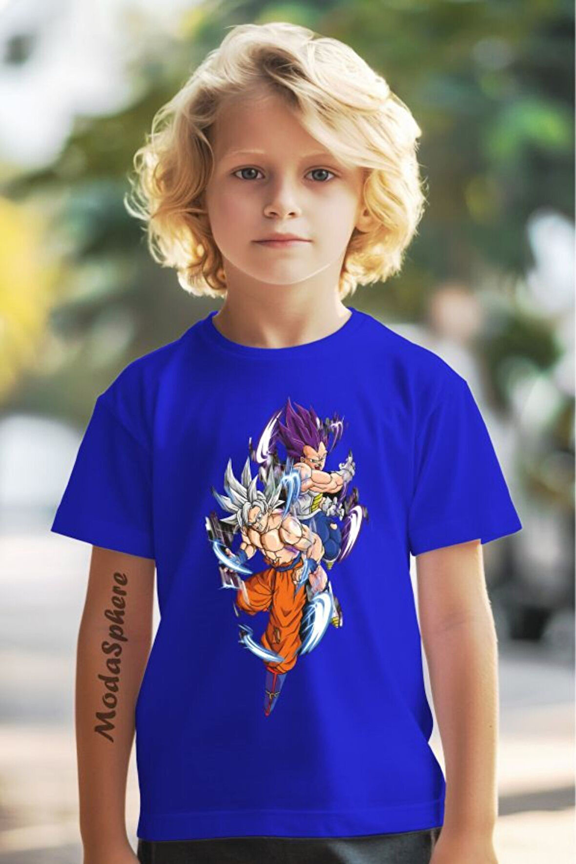 VEGETA AND GOKU POWER UP BASKILI BİSİKLET YAKA KISA KOLLU ÇOCUK TİŞÖRT