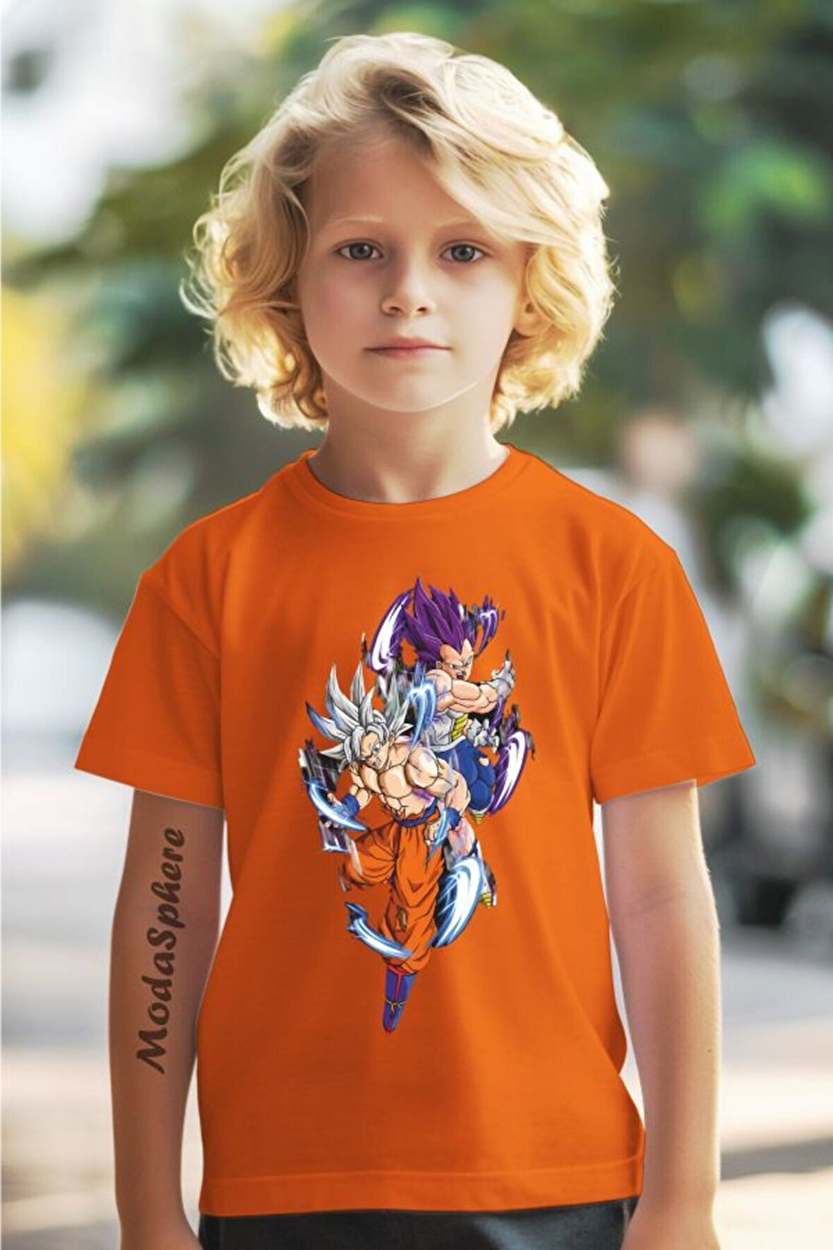 VEGETA AND GOKU POWER UP BASKILI BİSİKLET YAKA KISA KOLLU ÇOCUK TİŞÖRT