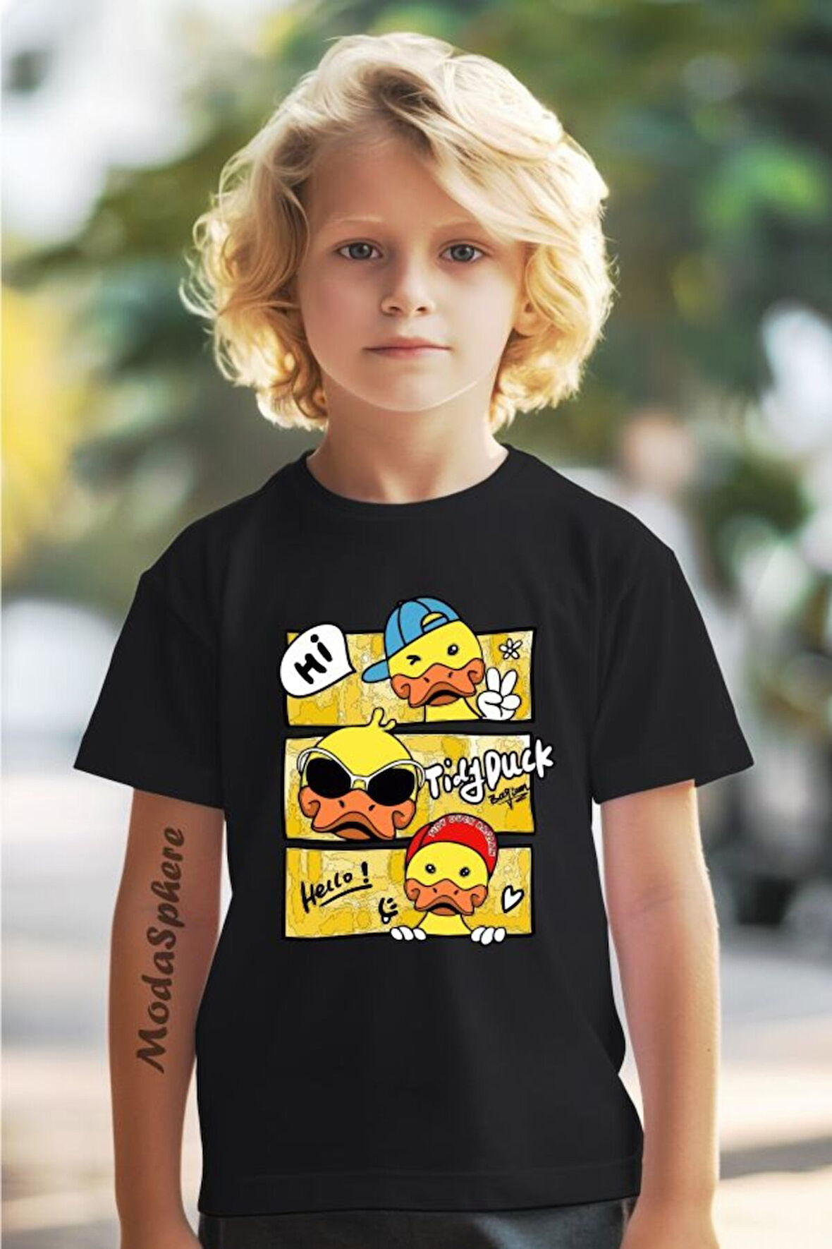 TINY DUCK BASKILI BİSİKLET YAKA KISA KOLLU ÇOCUK TİŞÖRT