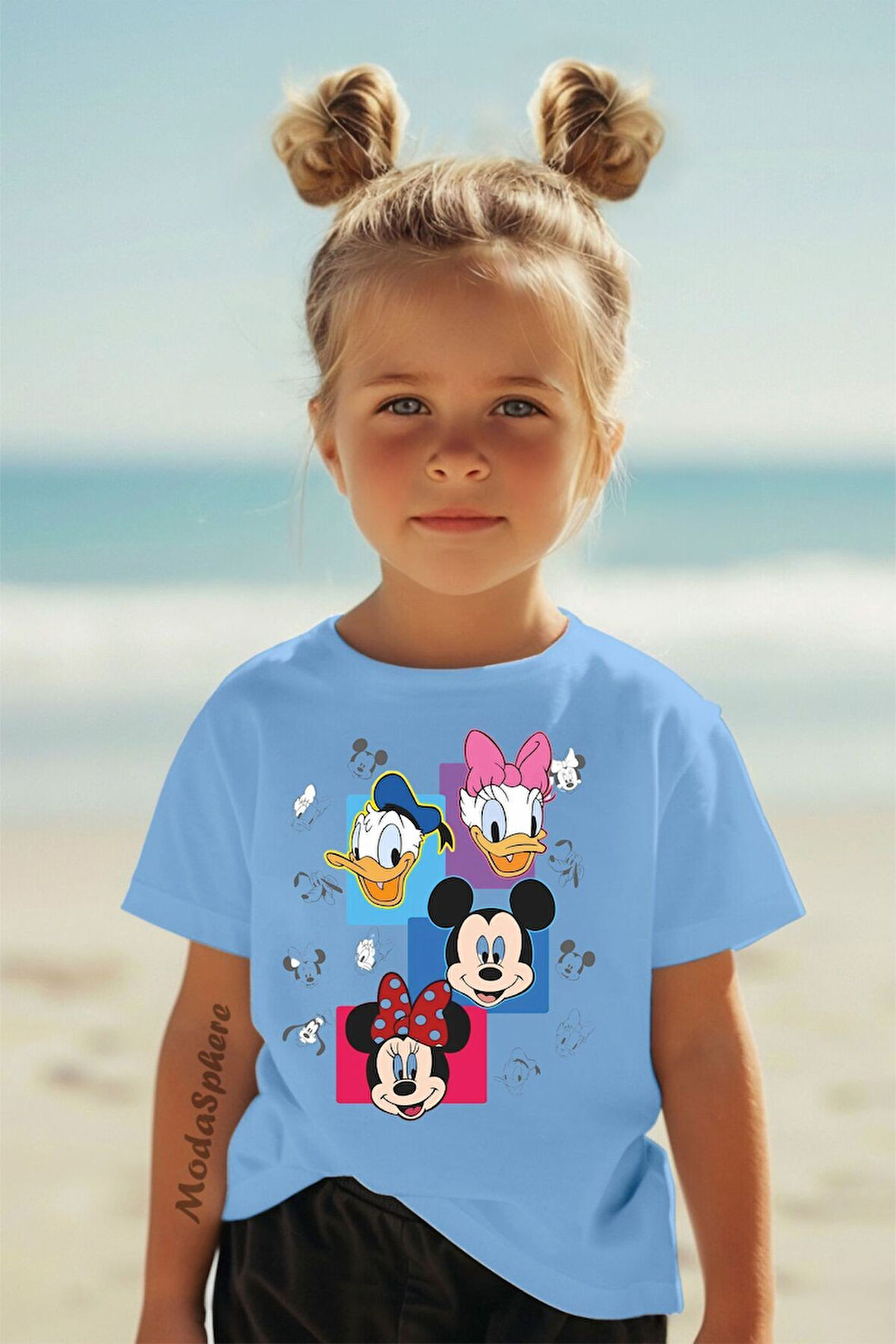 DISNEY & CARTOONS BASKILI BİSİKLET YAKA KISA KOLLU ÇOCUK TİŞÖRT