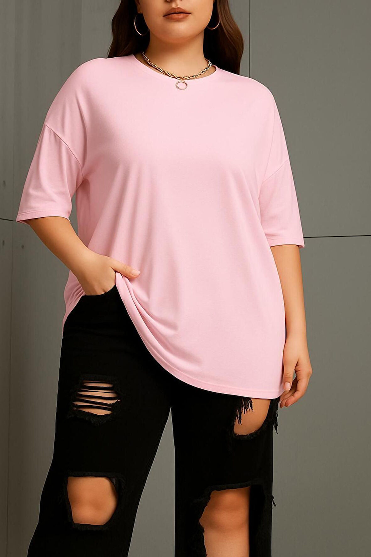 Sade Renk Büyük Beden Unisex Oversize Tişört