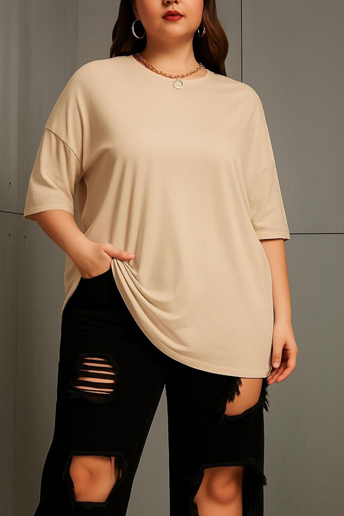 Sade Renk Büyük Beden Unisex Oversize Tişört