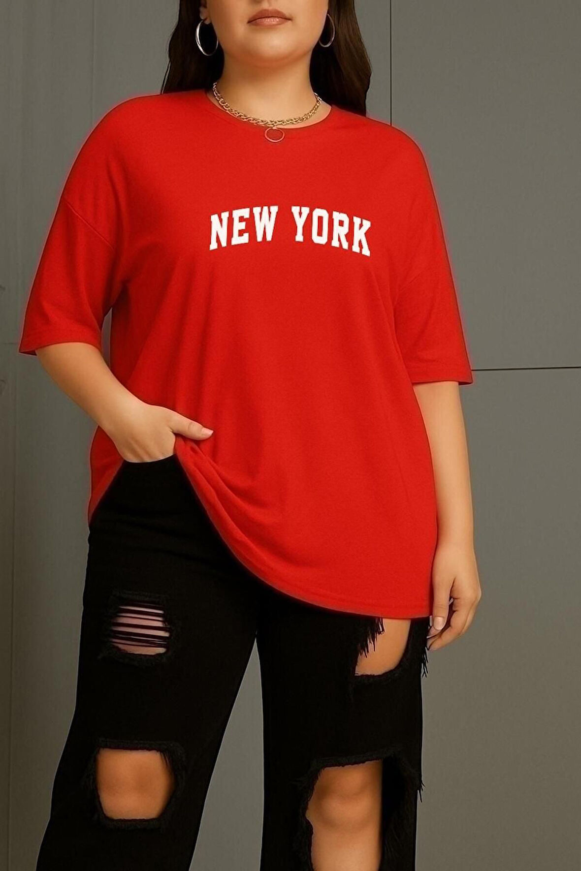 Büyük Beden New York Baskılı Unisex Oversize Tişört