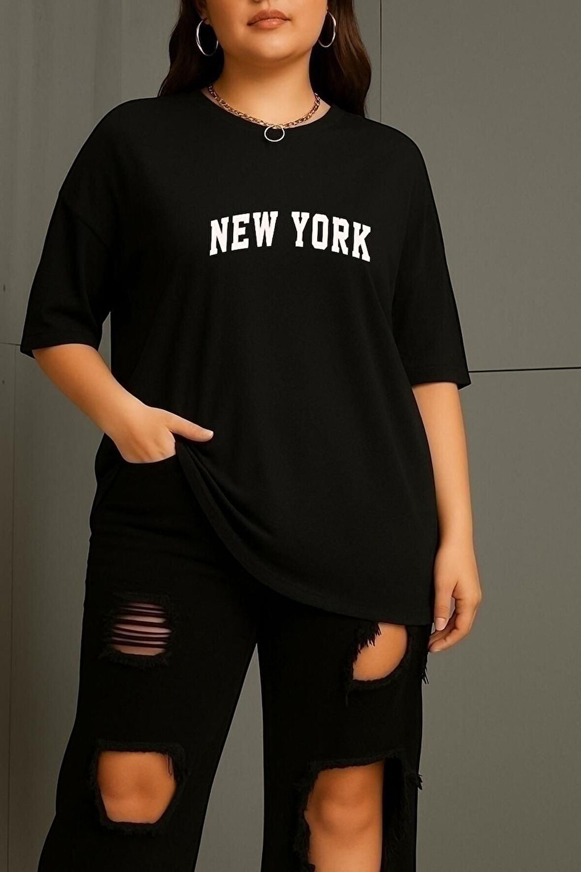 Büyük Beden New York Baskılı Unisex Oversize Tişört