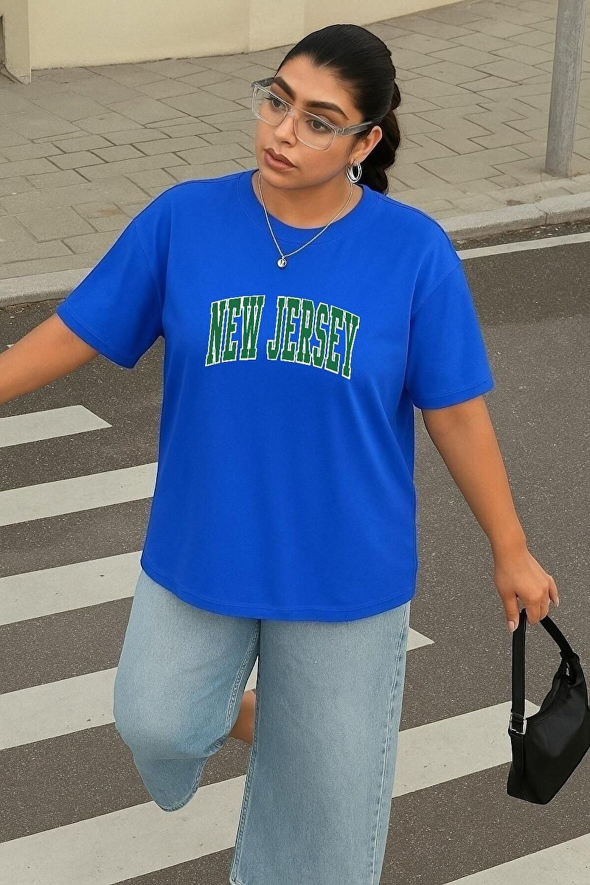Büyük Beden New Jersey Baskılı Unisex Oversize Tişört