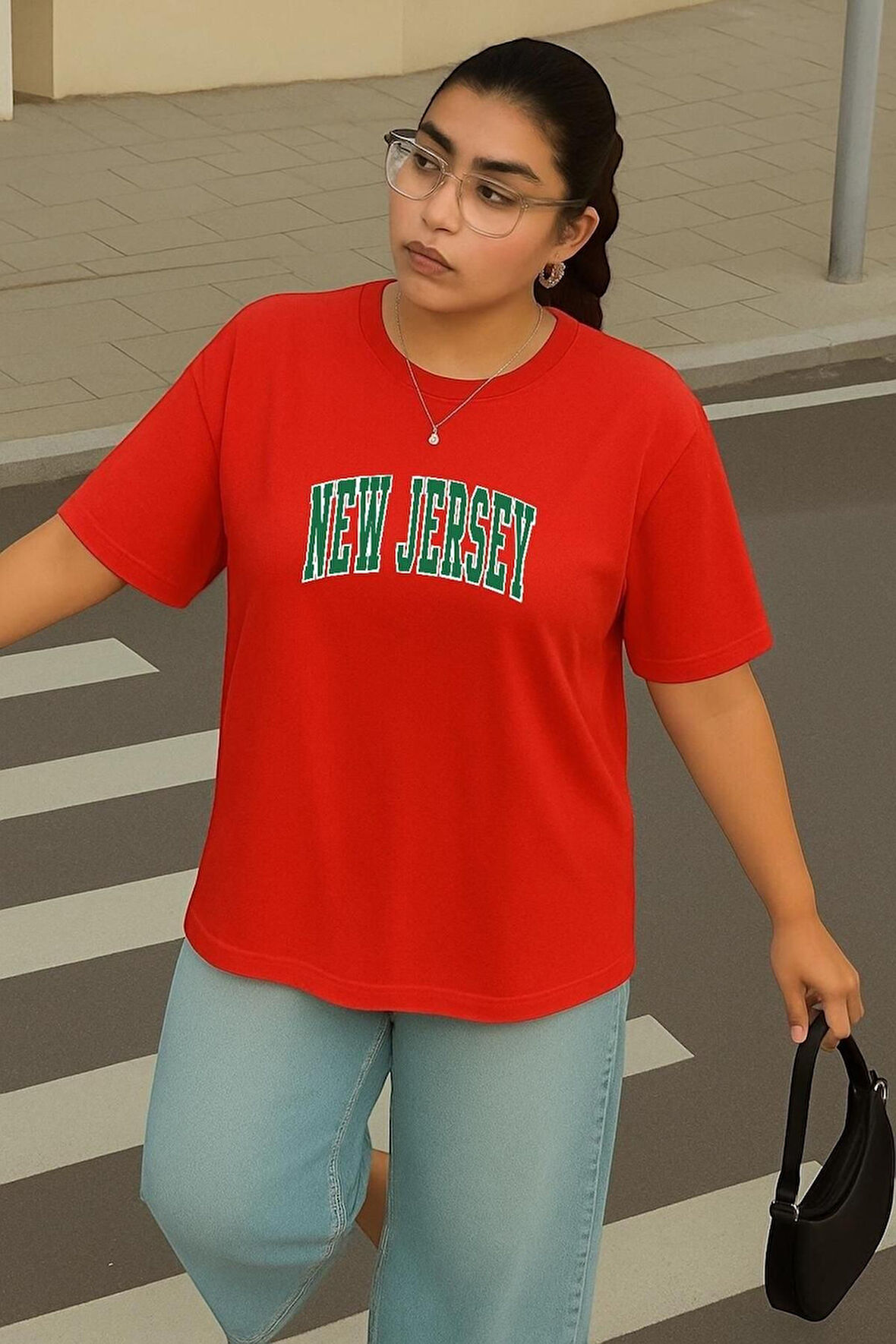 Büyük Beden New Jersey Baskılı Unisex Oversize Tişört