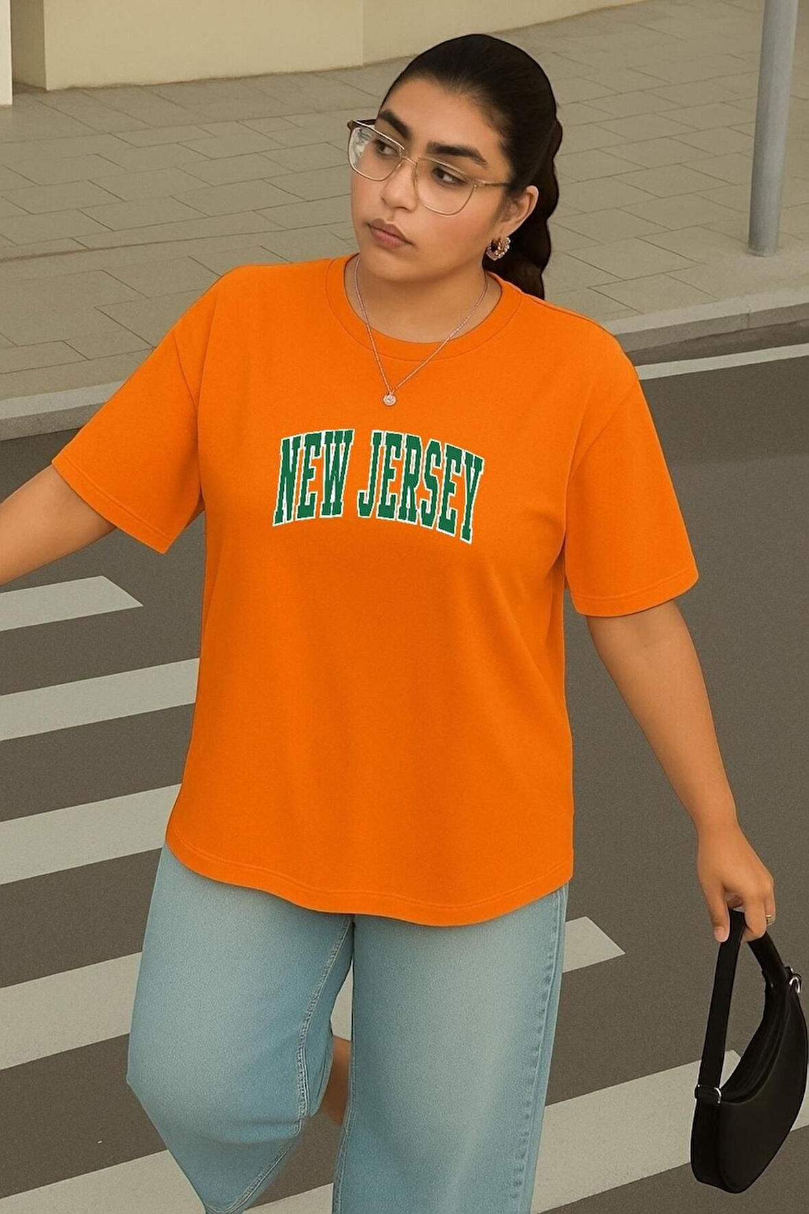 Büyük Beden New Jersey Baskılı Unisex Oversize Tişört