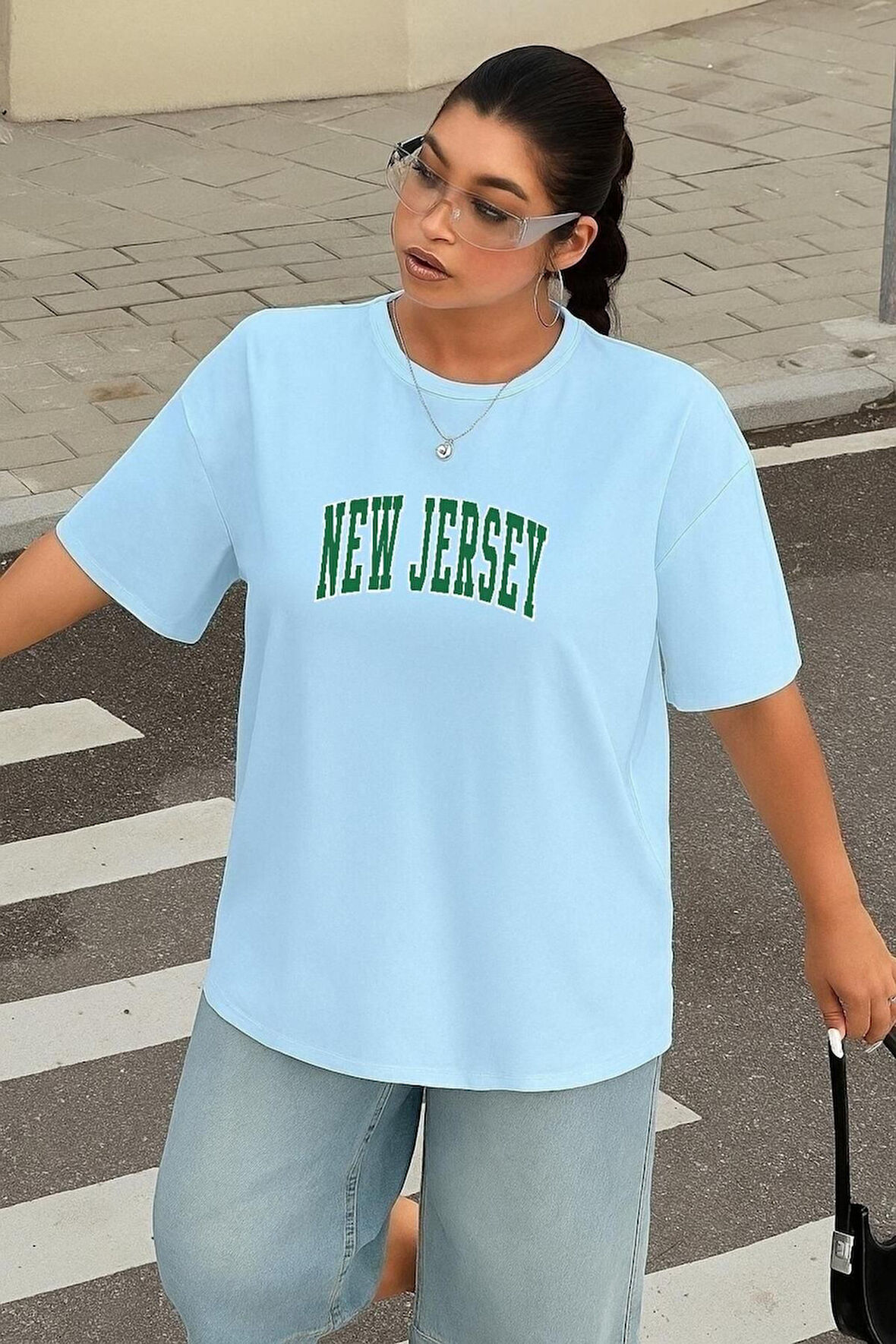 Büyük Beden New Jersey Baskılı Unisex Oversize Tişört