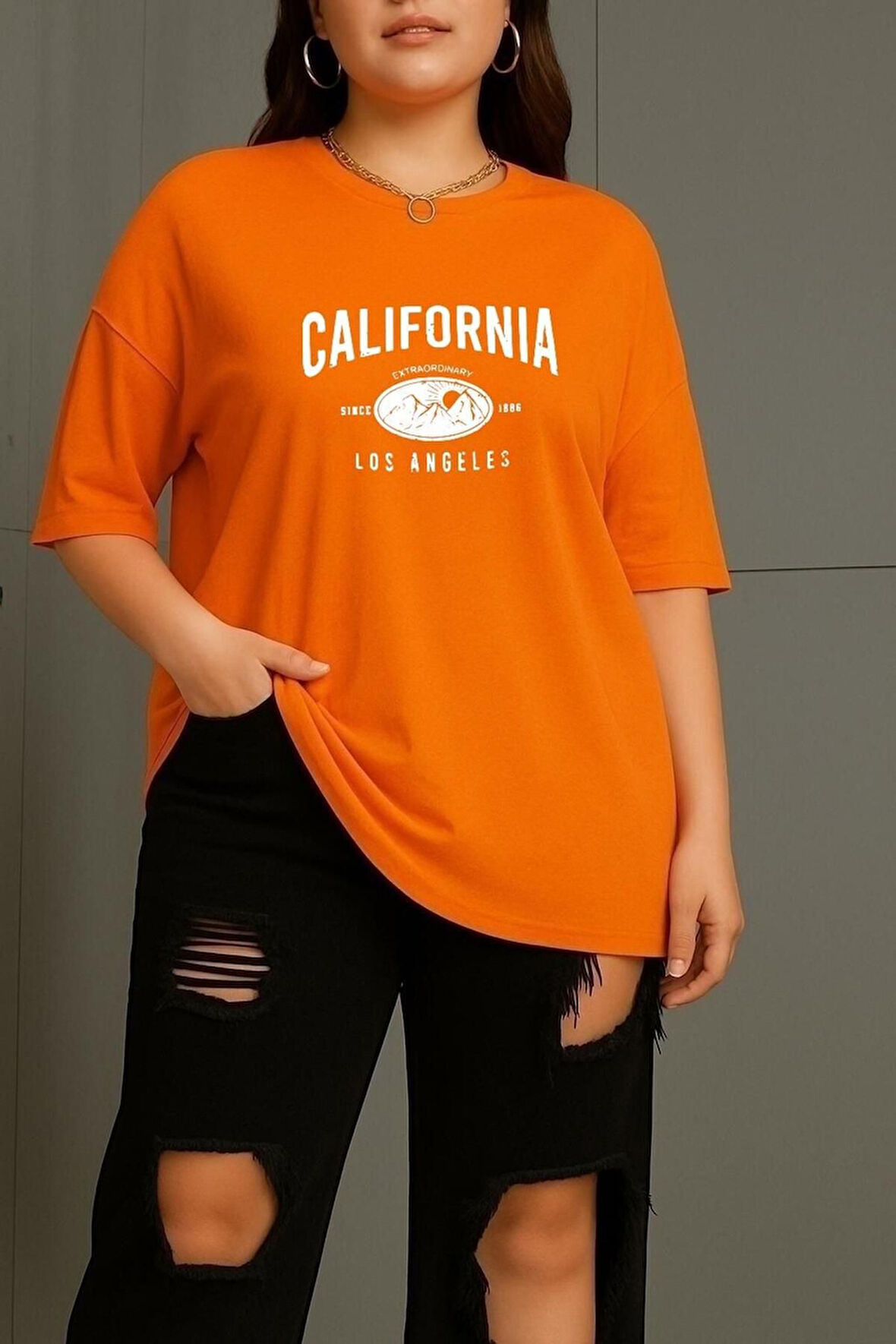 Büyük Beden California Baskılı Unisex Oversize Tişört