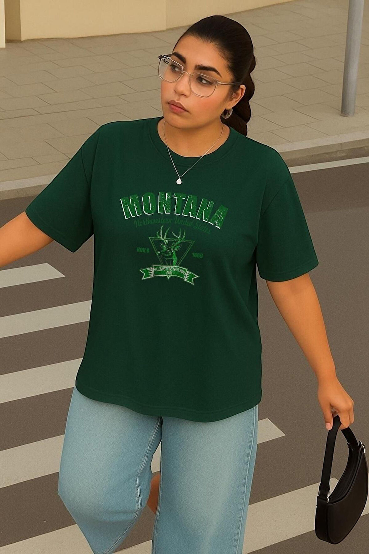 Büyük Beden Montana Baskılı Unisex Oversize Tişört