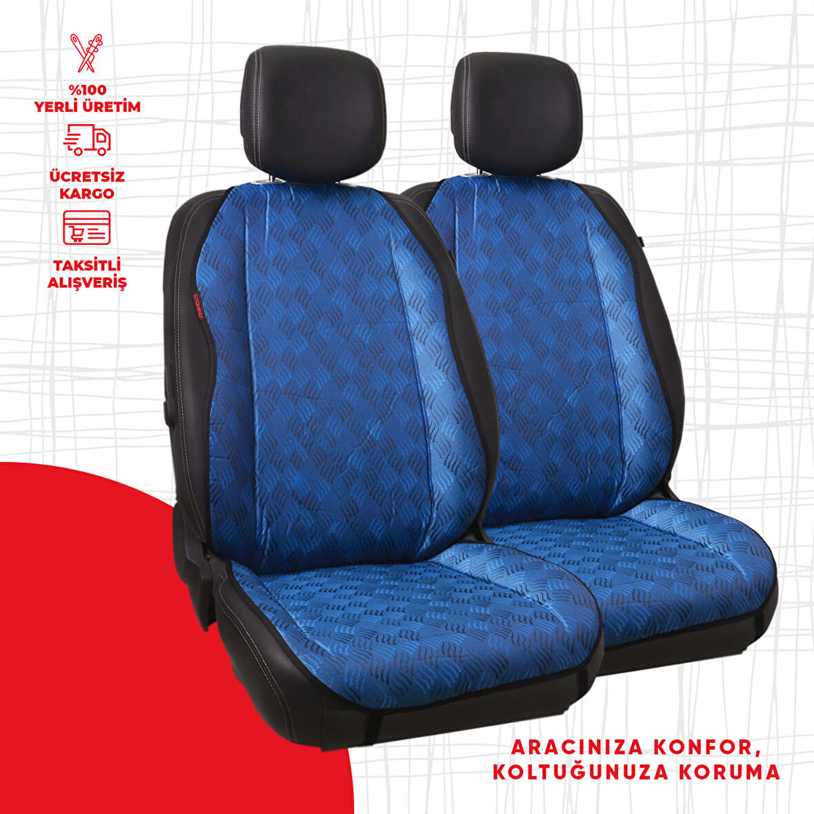 Mavi Dört Çizgili Jakar Dokuma