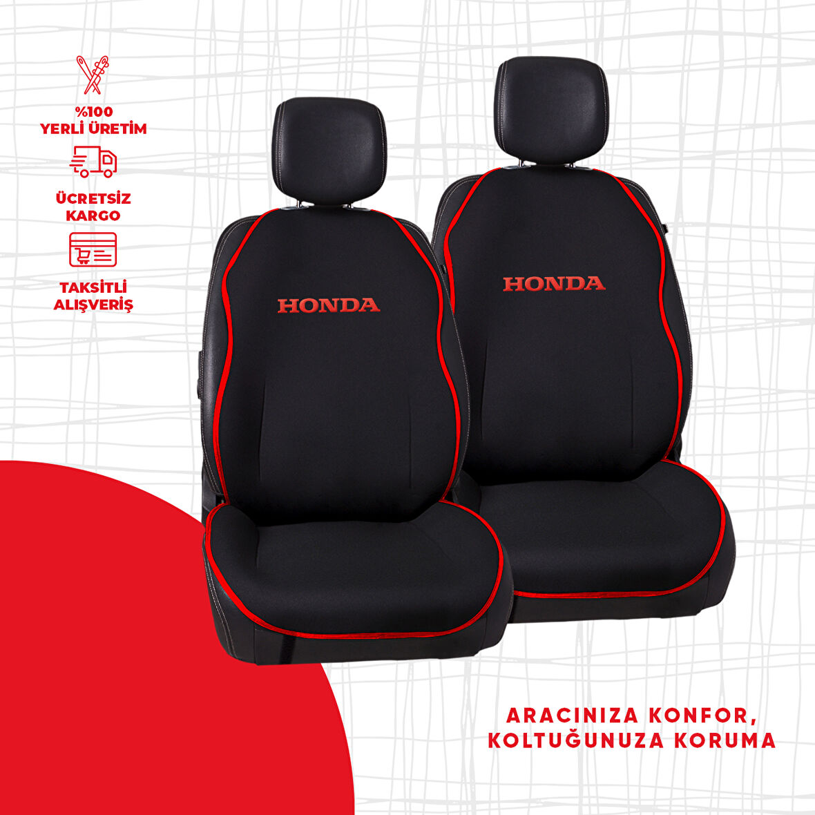 Kırmızı Biyeli Kırmızı Honda Nakışlı Minder