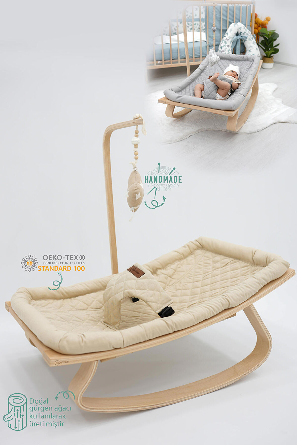 Mordesign Doğal Bej Emniyet Kemerli Ana Kucağı