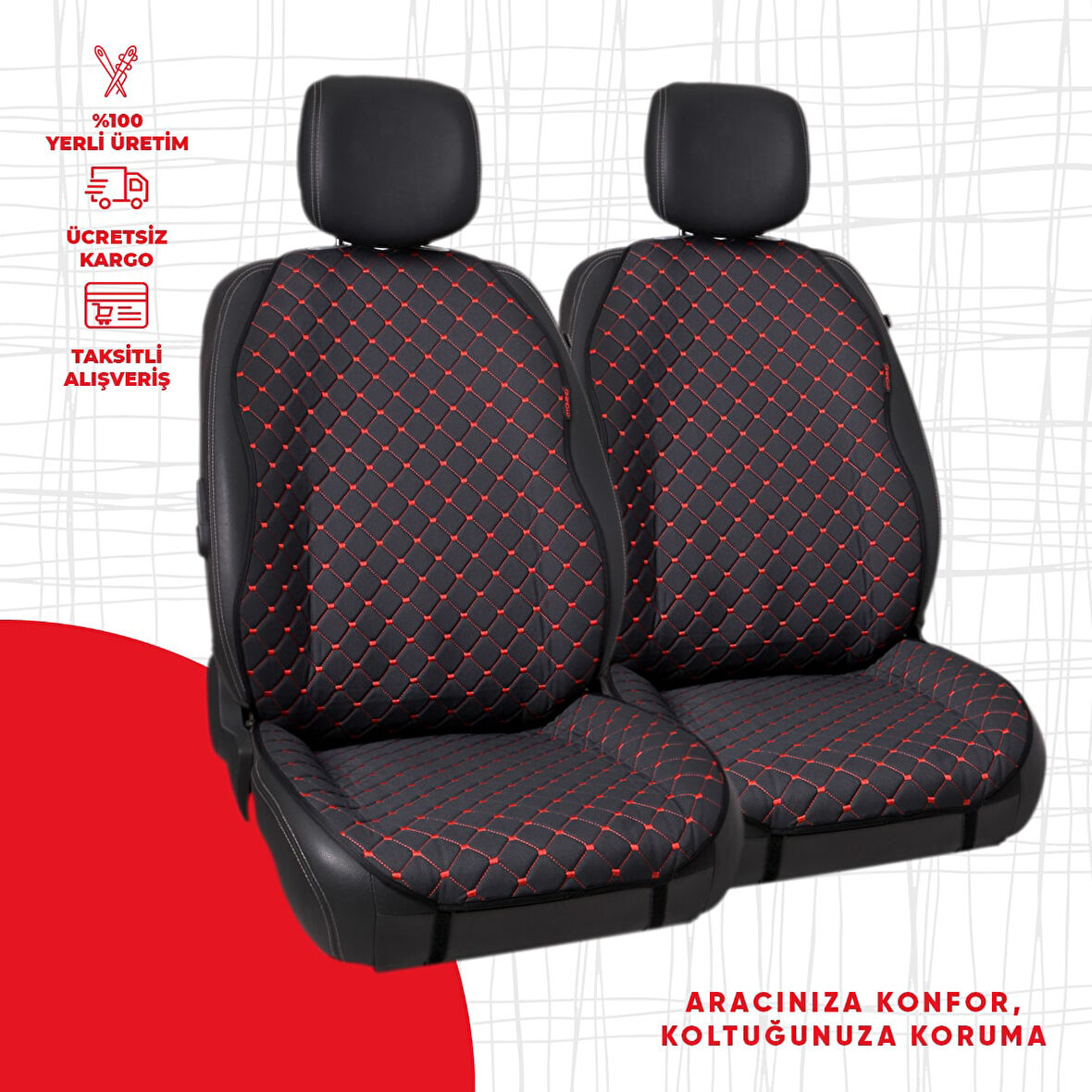 Kırmızı Kapitone Siyah Jakar Dokuma