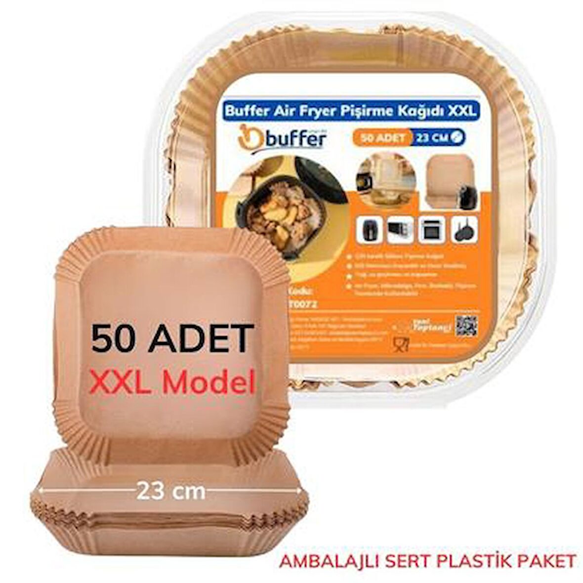 Marydien ® 50 Adet Air Fryer Pişirme Kağıdı Tek Kullanımlık 23 Cm Kare Pişirme Kağıdı XXL