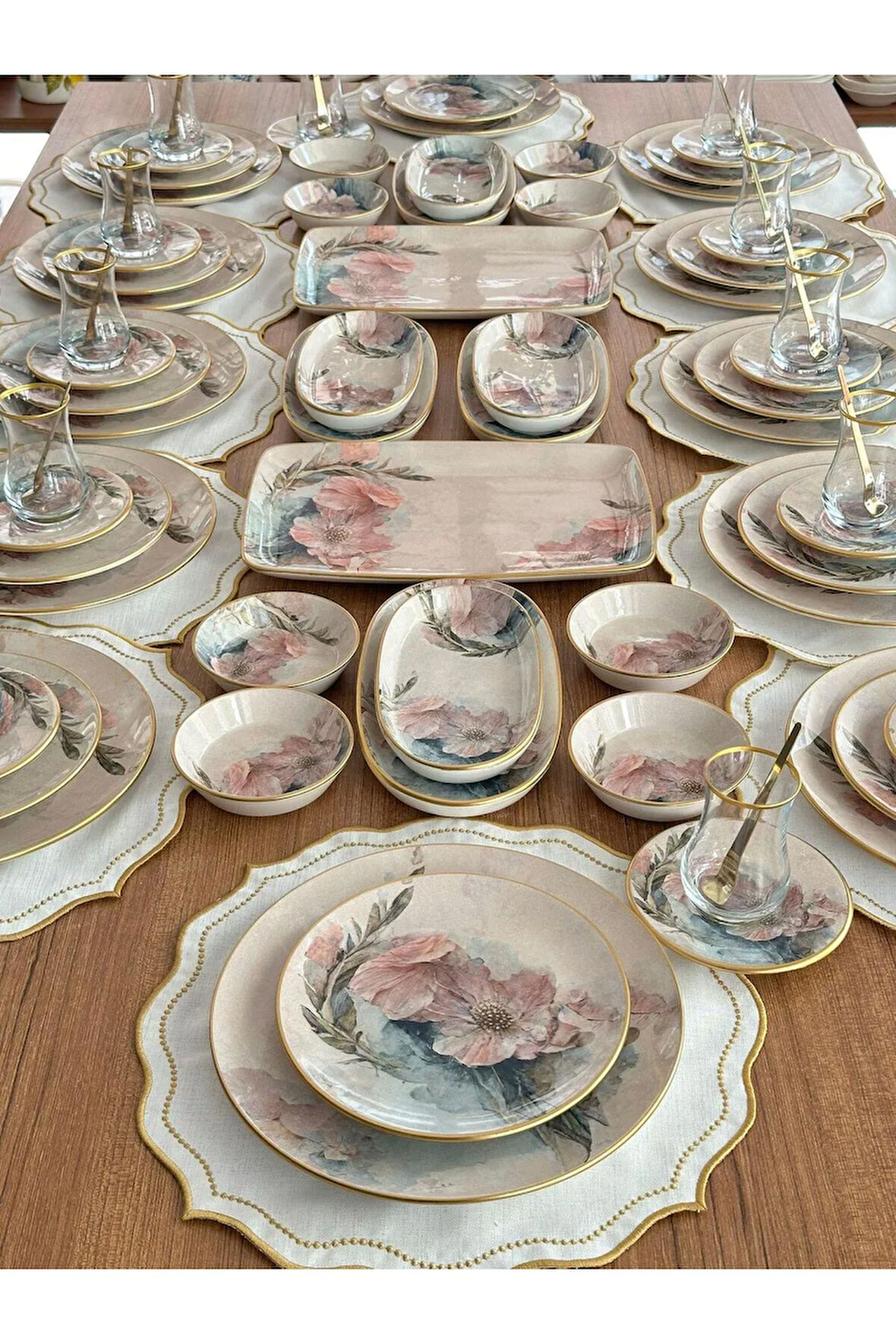 MD Mimoza Dekor Kahvaltı Takımı 90 Parça 12 Kişilik Pink
