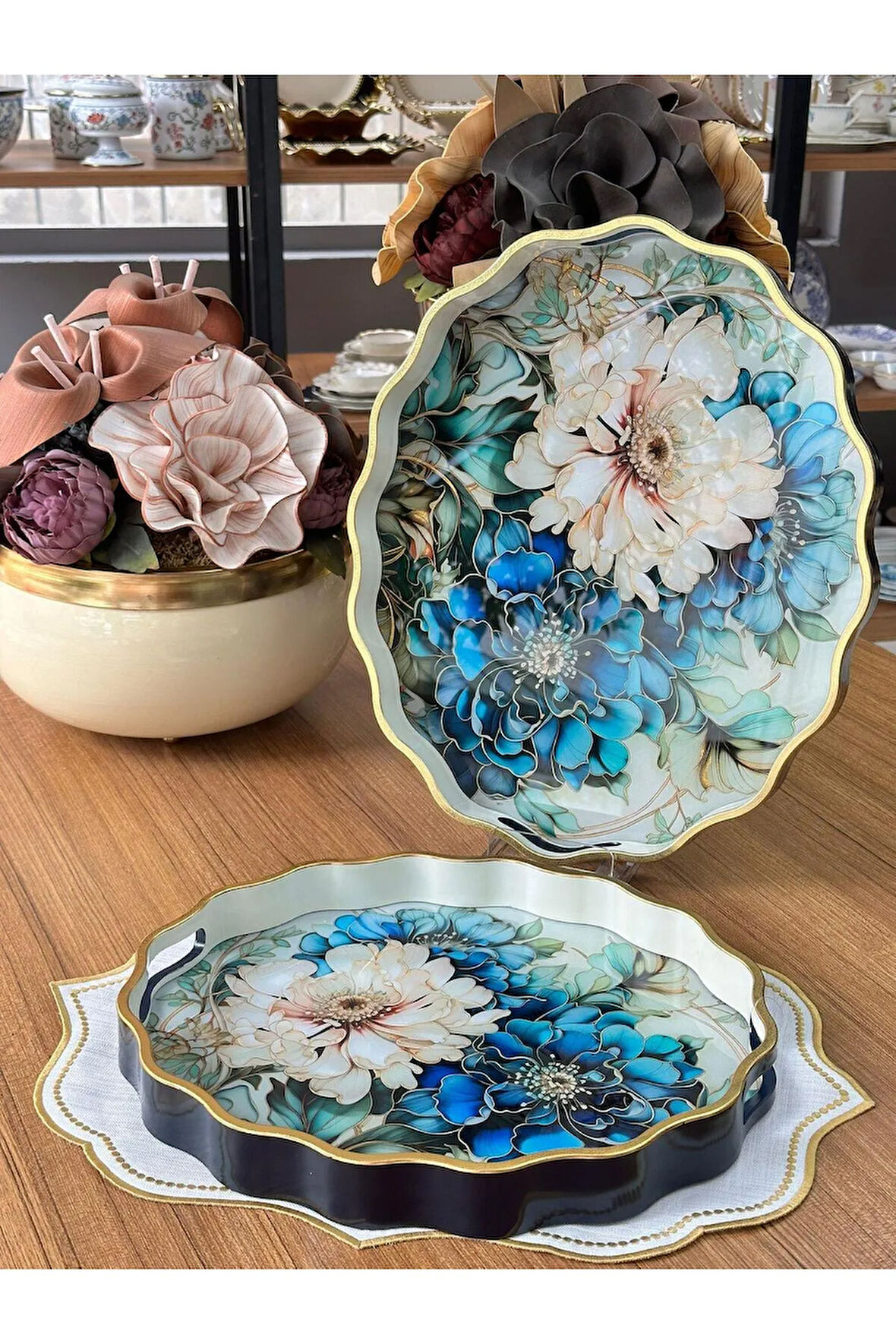MD Mimoza Dekor Afra 2'li Oval Ahşap Tepsi