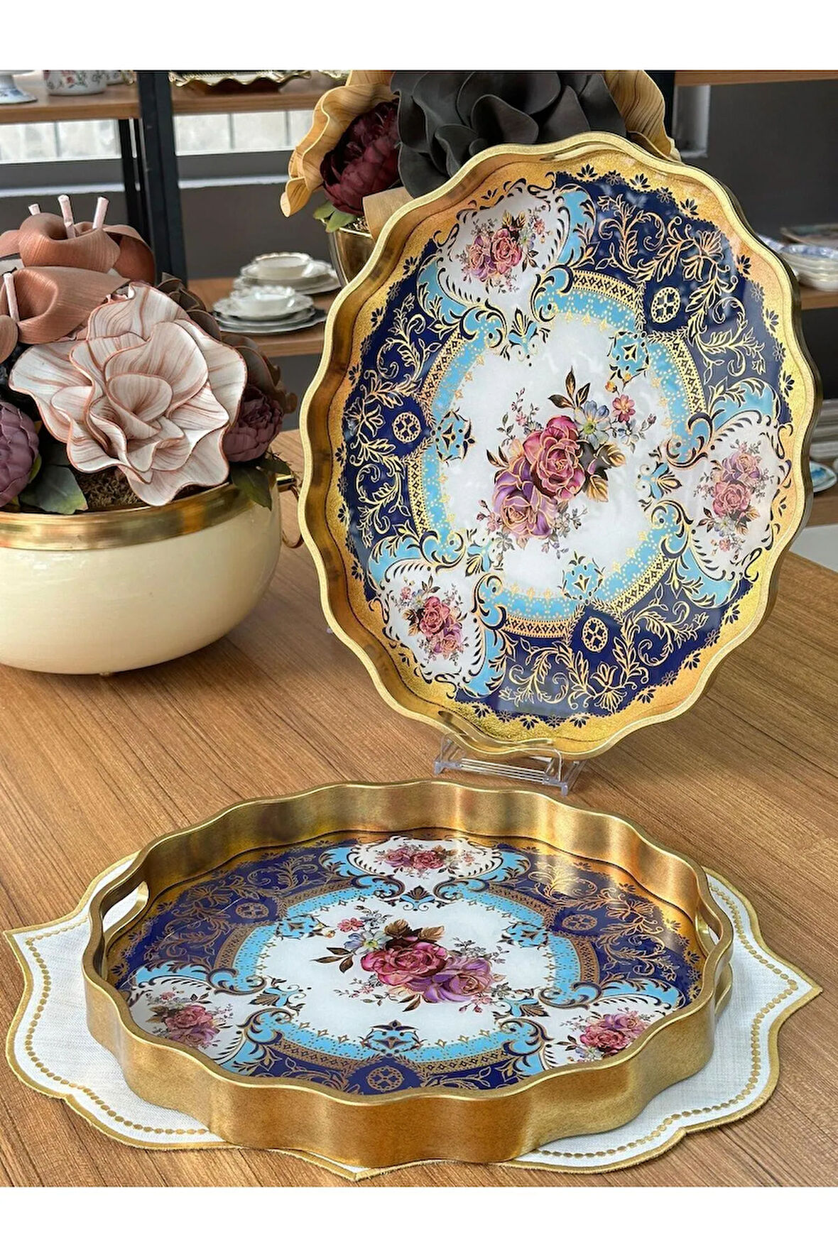 MD Mimoza Dekor Afet-i Devran 2'li Oval Ahşap Tepsi