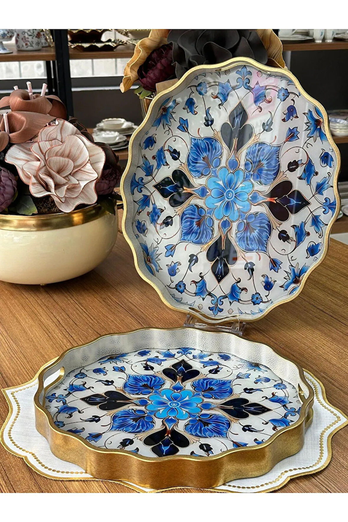 MD Mimoza Dekor Arora 2'li Oval Ahşap Tepsi